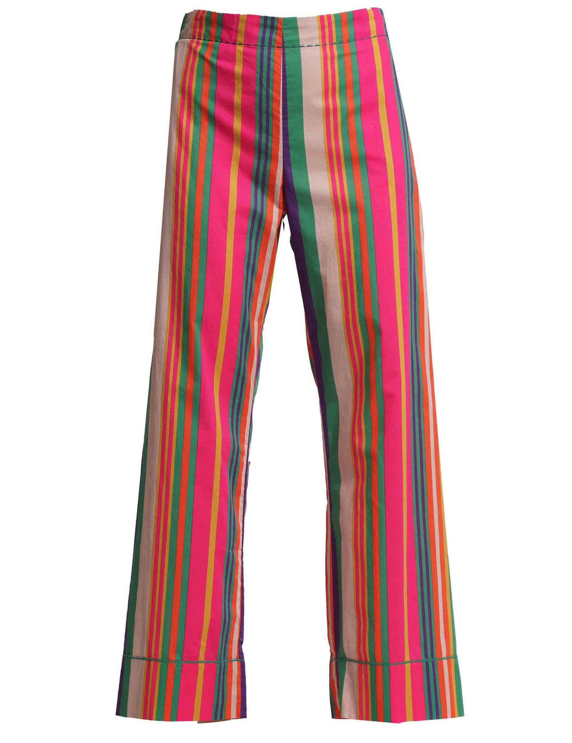 Pantaloni donna Mari Stripes Muslin in cotone rosa a fantasia