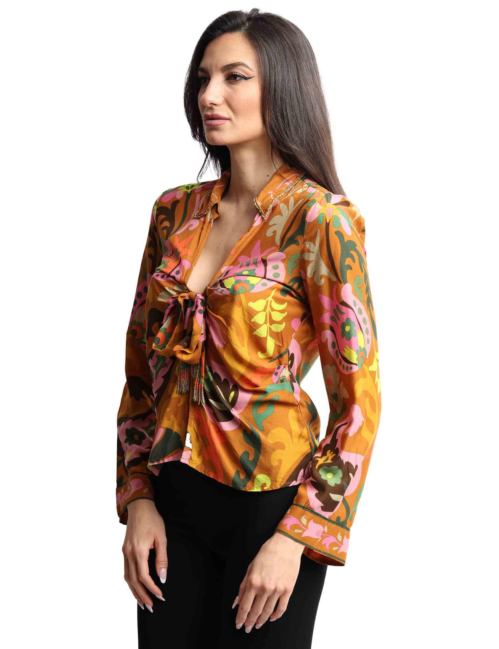 Camicie donna Fortuna Print in tessuto arancione stampato