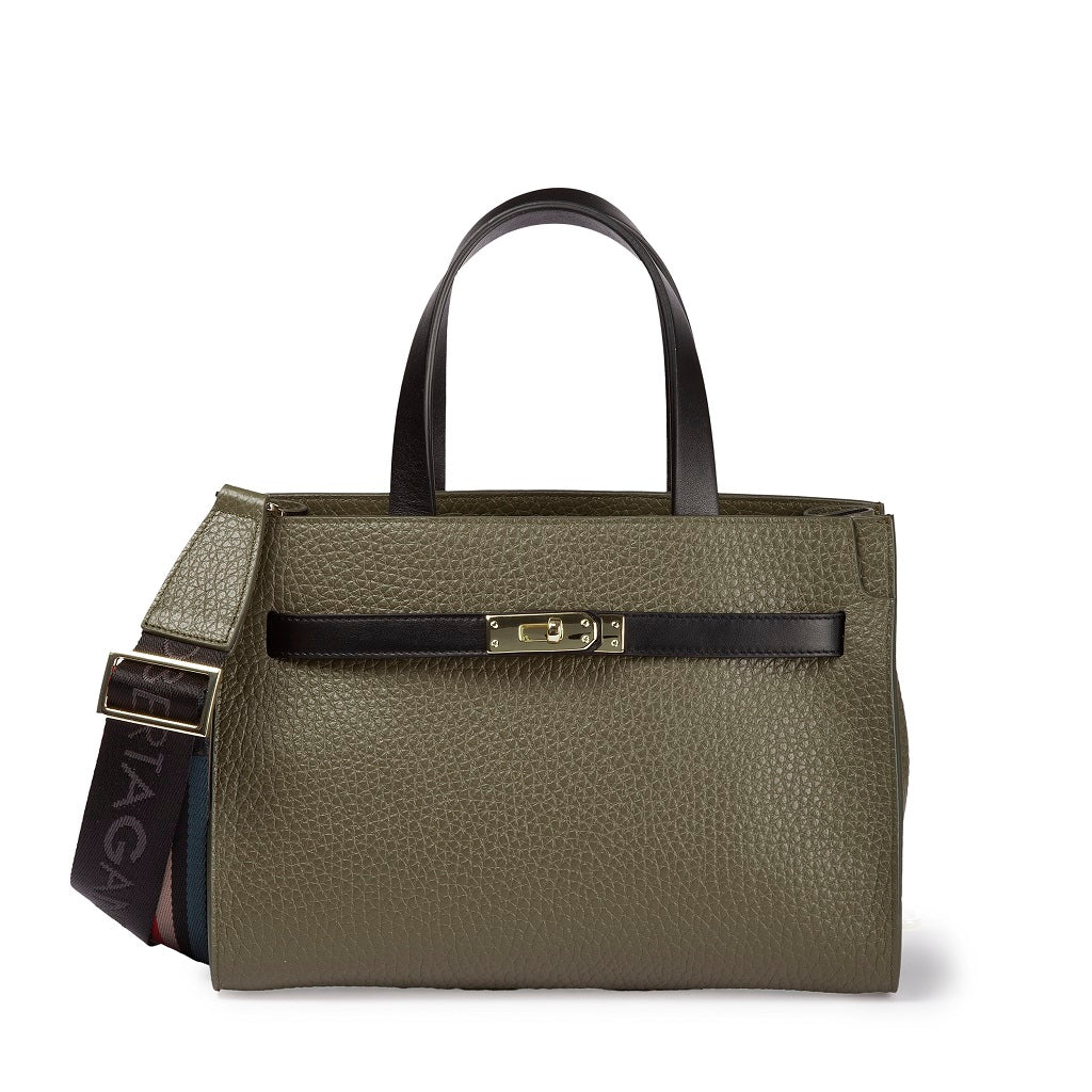 Frida Handbag in hammered leather with adjustable fabric shoulder strap with logo