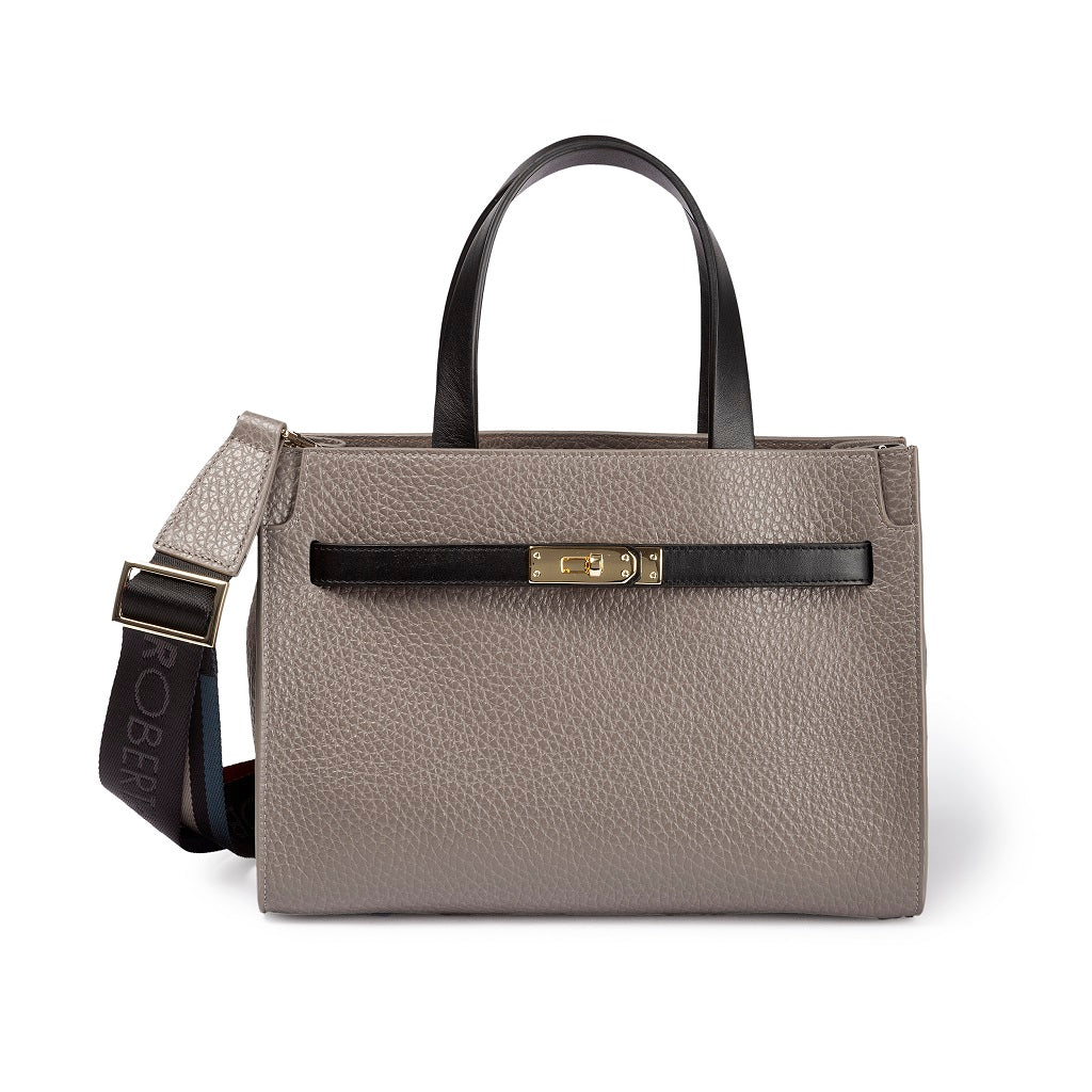 Frida Handbag in hammered leather with adjustable fabric shoulder strap with logo