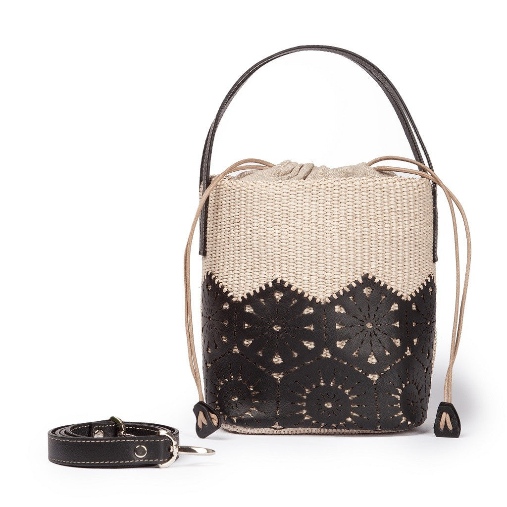 Borse Giulia Bucket: Rafia e Pelle Nera