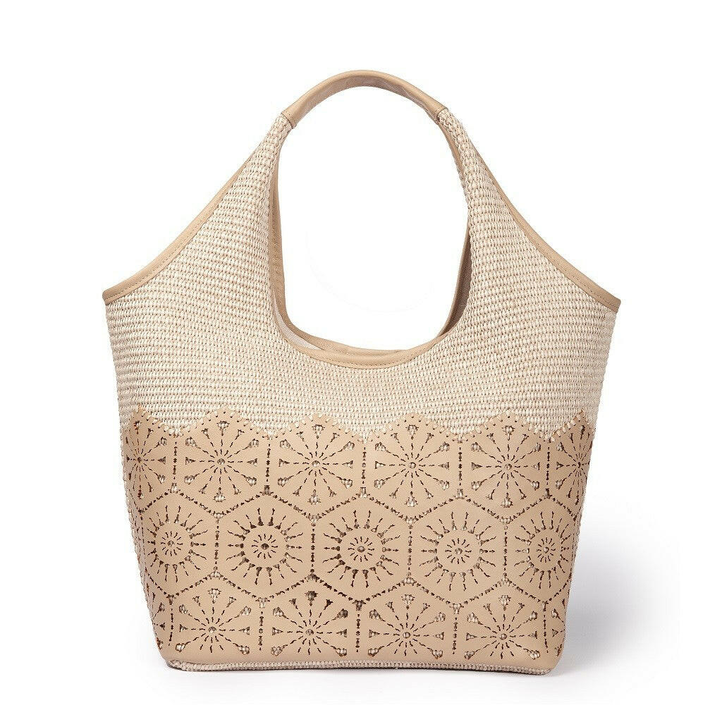 Borse donna a spalla Giulia Hobo in rafia e pelle beige.