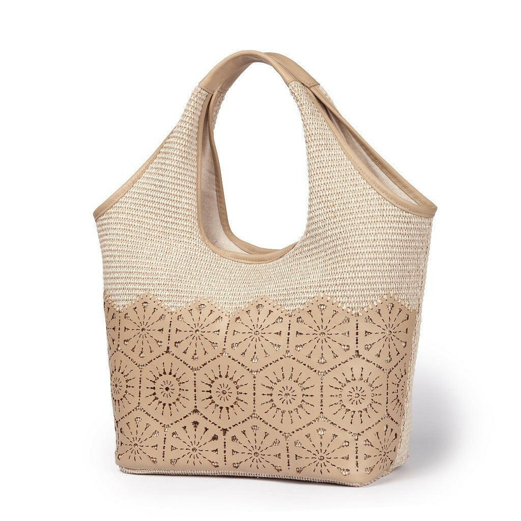 Borse donna a spalla Giulia Hobo in rafia e pelle beige.