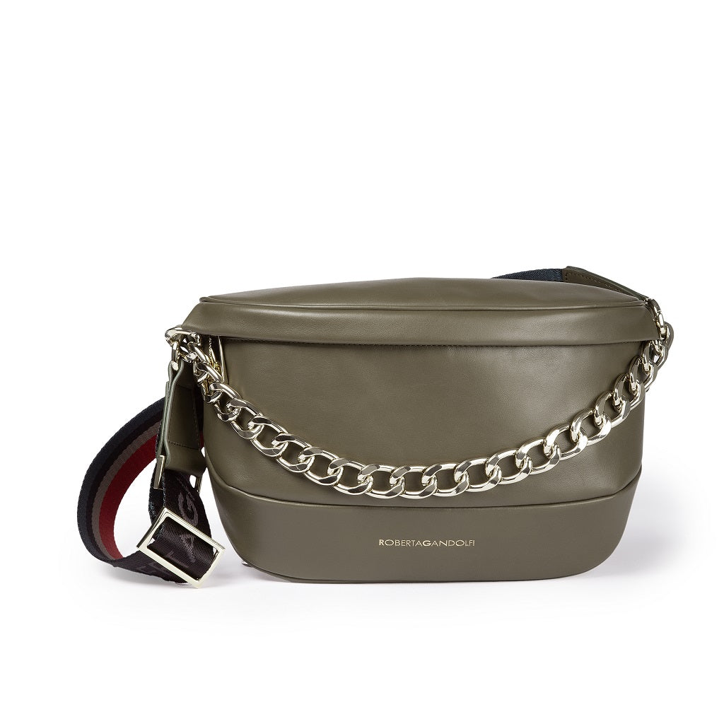 Micol Leather Belt Bag with Adjustable Shoulder Strap and Removable Chain