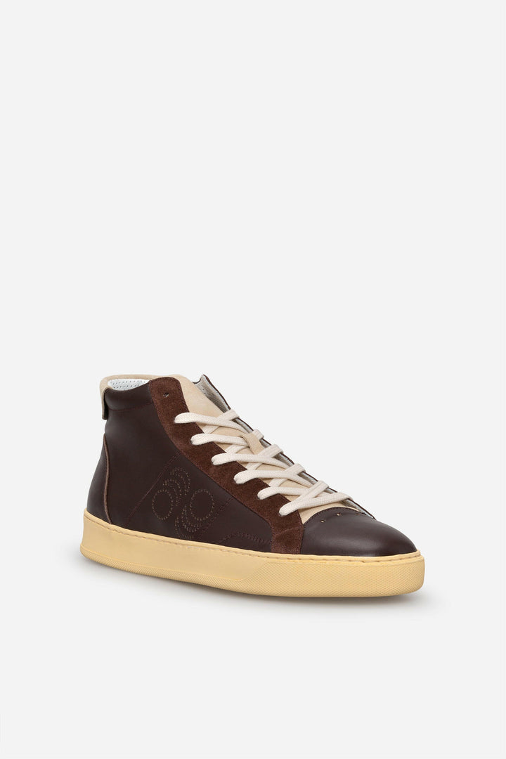 Sneakers uomo Del Bello Mid in pelle marrone.