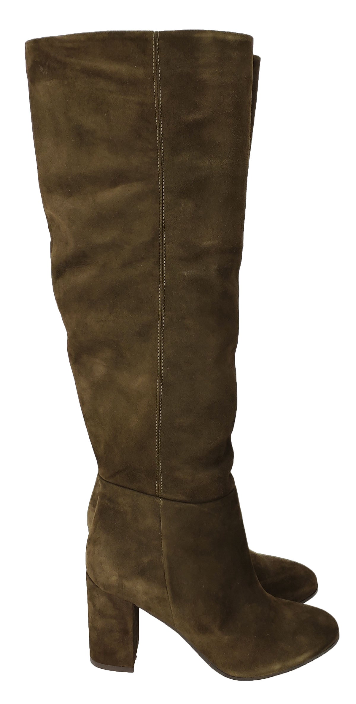 Women's Footwear Green Suede Leather Tube Boots Above the Knee Height