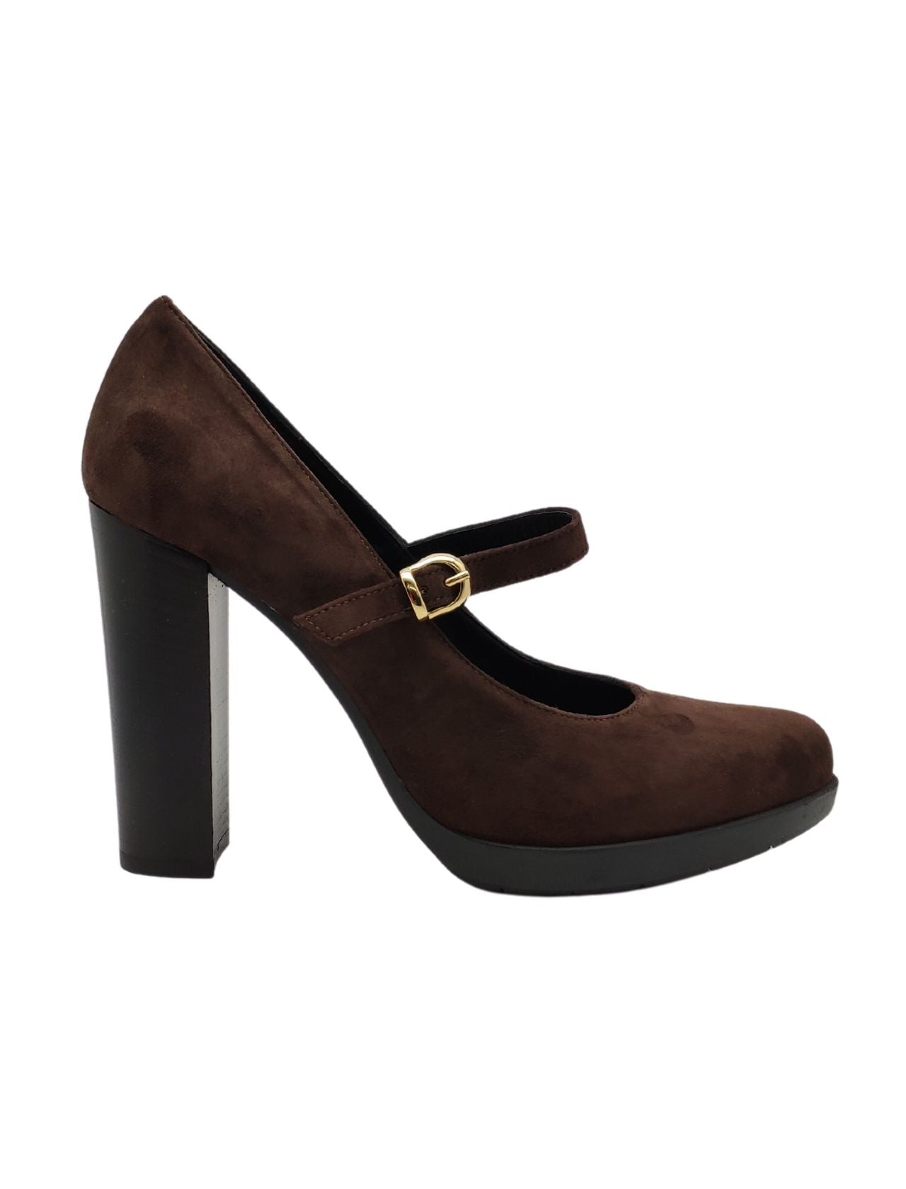 Women's Shoes Women's Pumps In Dark Brown Suede With Matching Strap