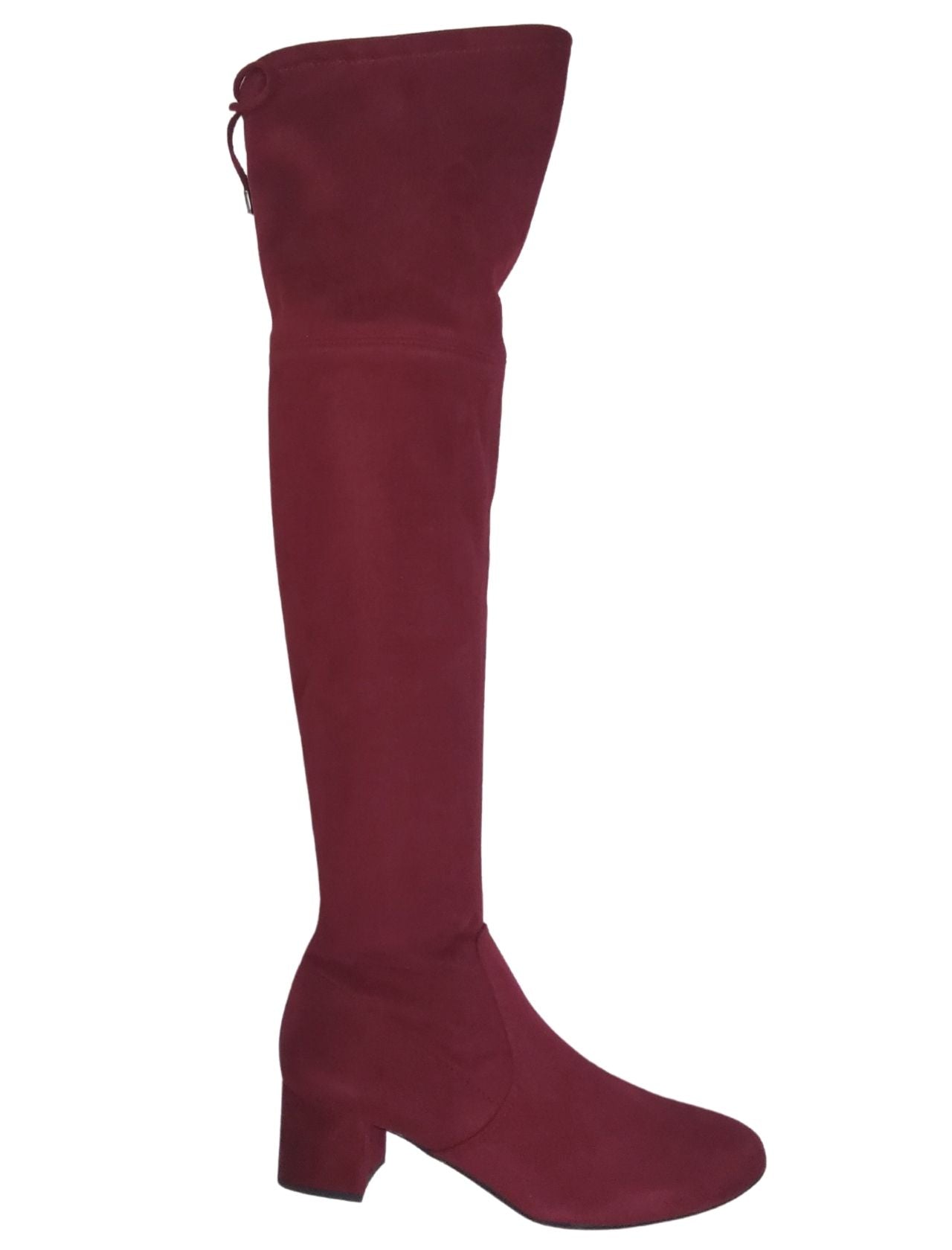 Calzature Donna Stivale Sopra Ginocchio Donna In Eco Camoscio Rosso Con Laccetti Posteriori