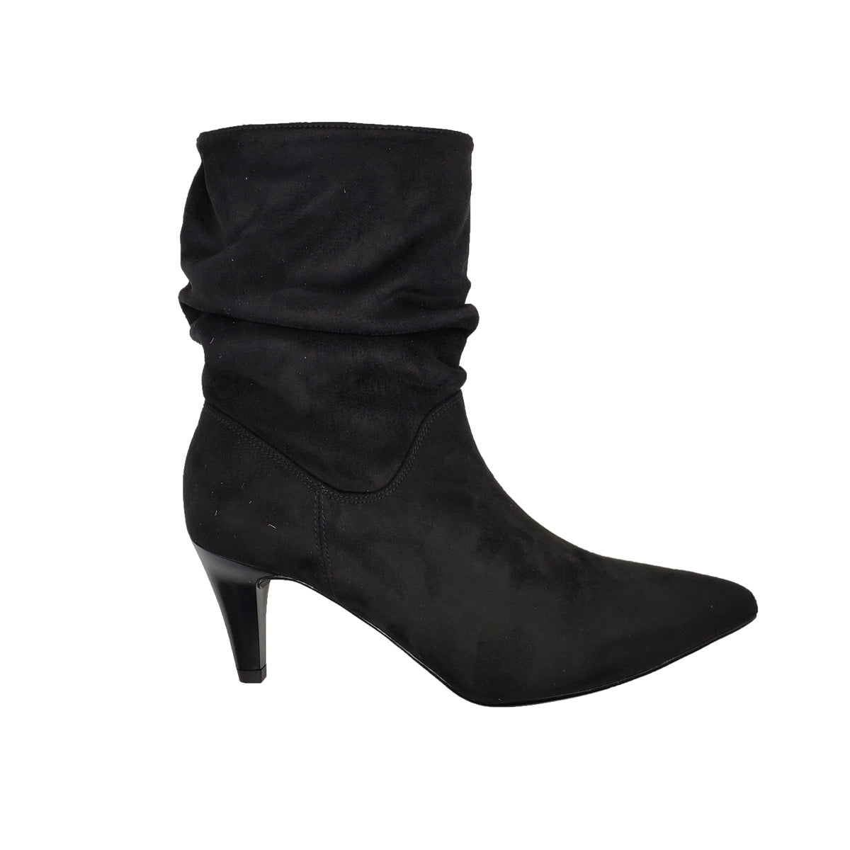 Chaussures pour femmes Bottines frisées en daim noir avec talons hauts
