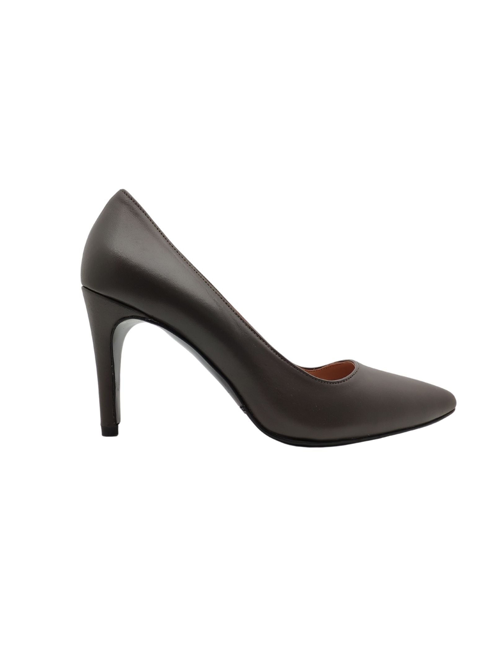 Women's Shoes Décolleté In Taupe Leather With High Heel