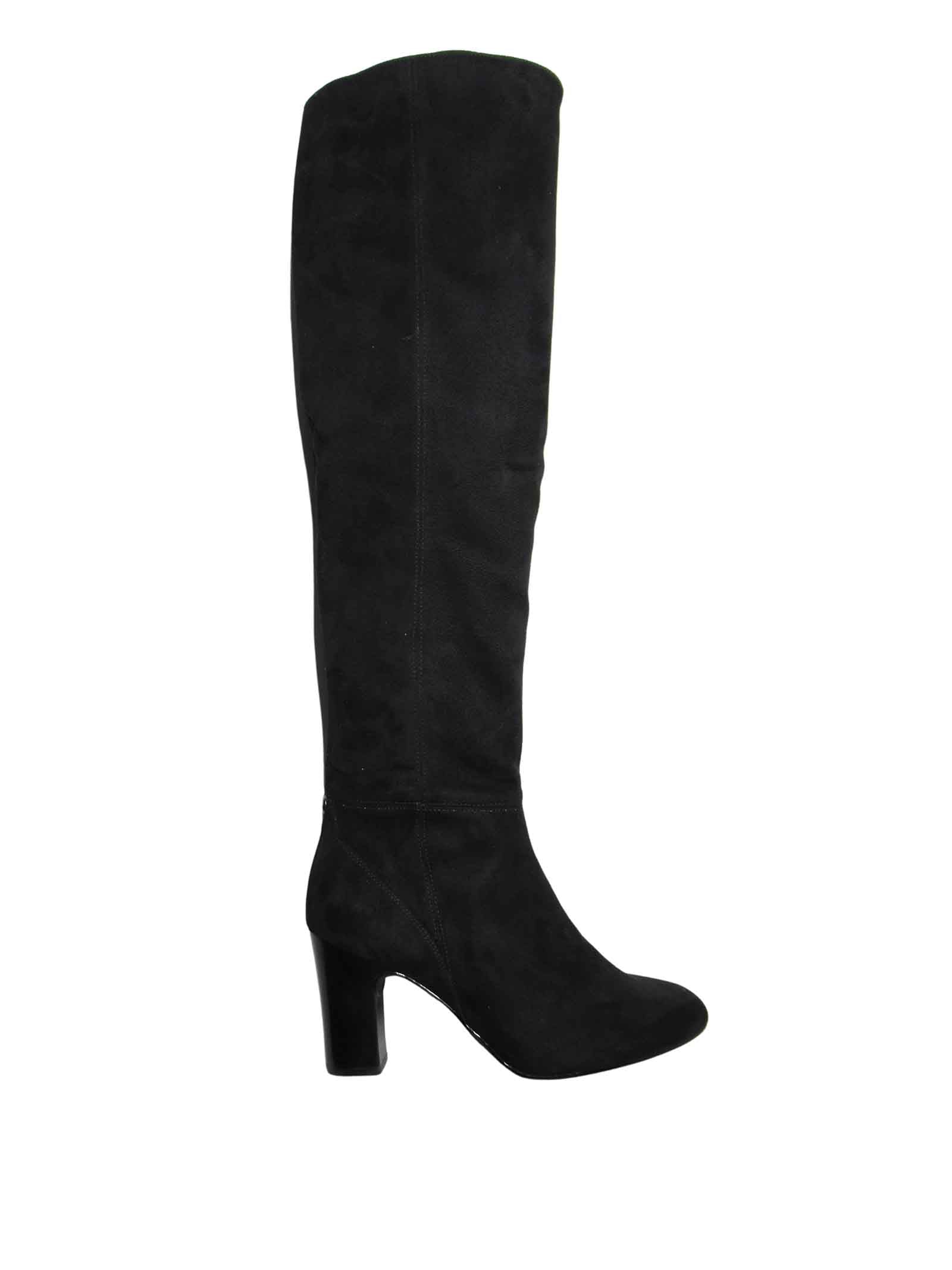 Women's Footwear Over-the-Knee Boots Urica in Black Eco-Suede with High Heel and High Upper