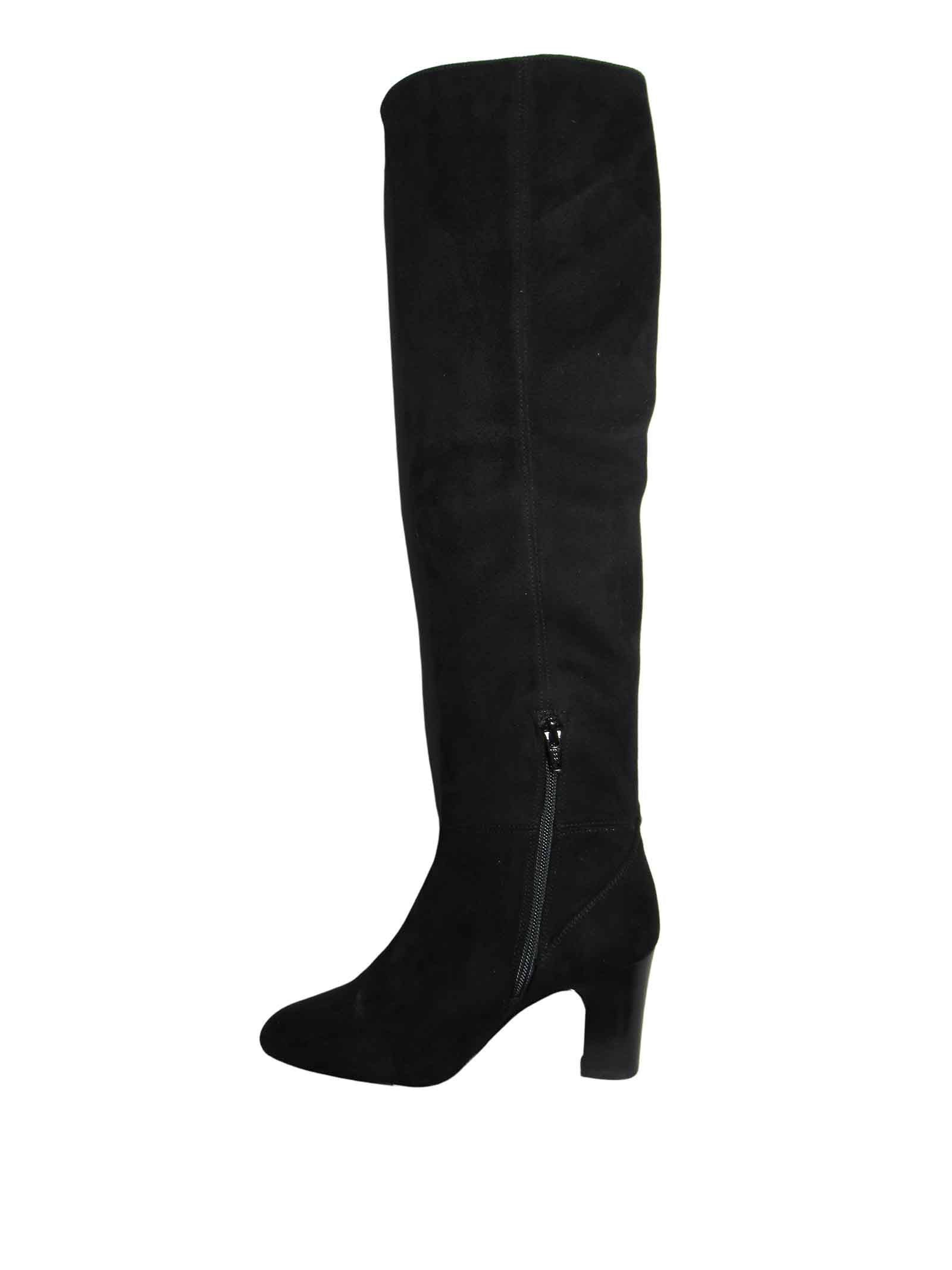 Women's Footwear Over-the-Knee Boots Urica in Black Eco-Suede with High Heel and High Upper