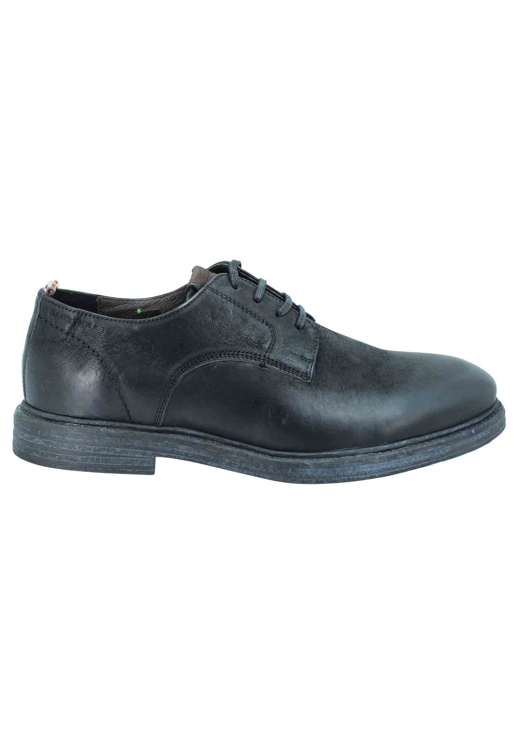 Men's lace-up shoes in black leather, rubber sole and memory foam insole