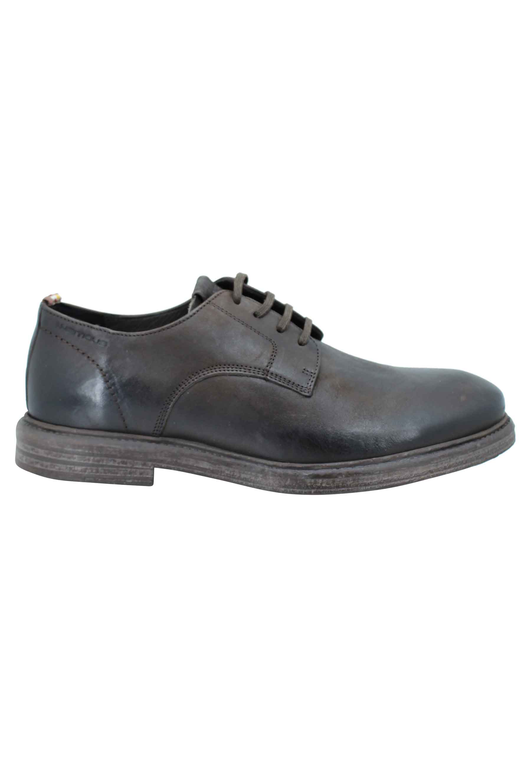 Men's lace-up shoes in brown leather, rubber sole and memory foam insole