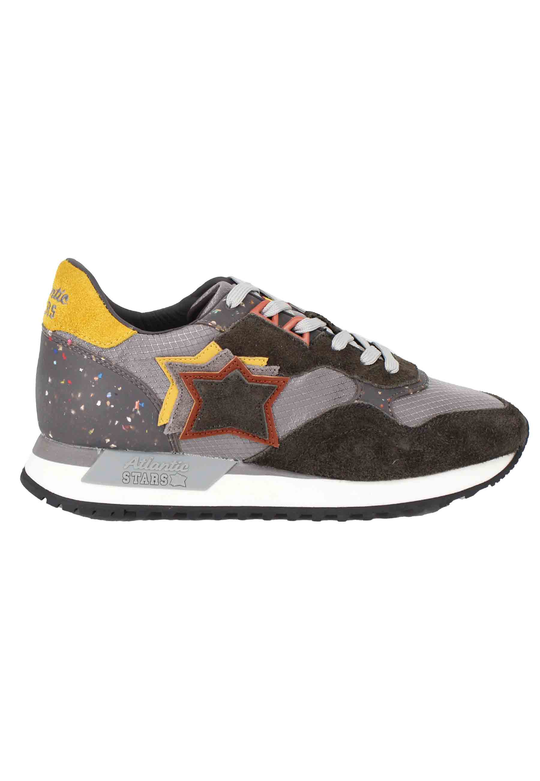 Draco men's sneakers in gray leather and fabric with matching stars