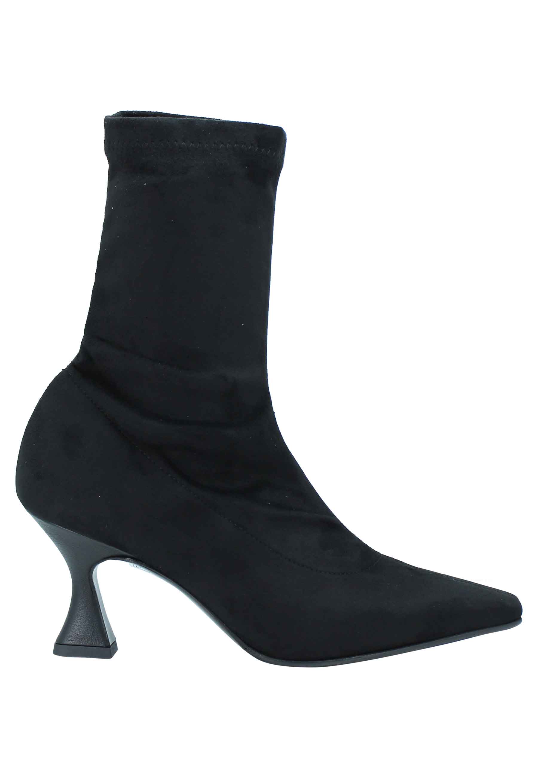 Women's ankle boots in black stretch eco suede with square toe