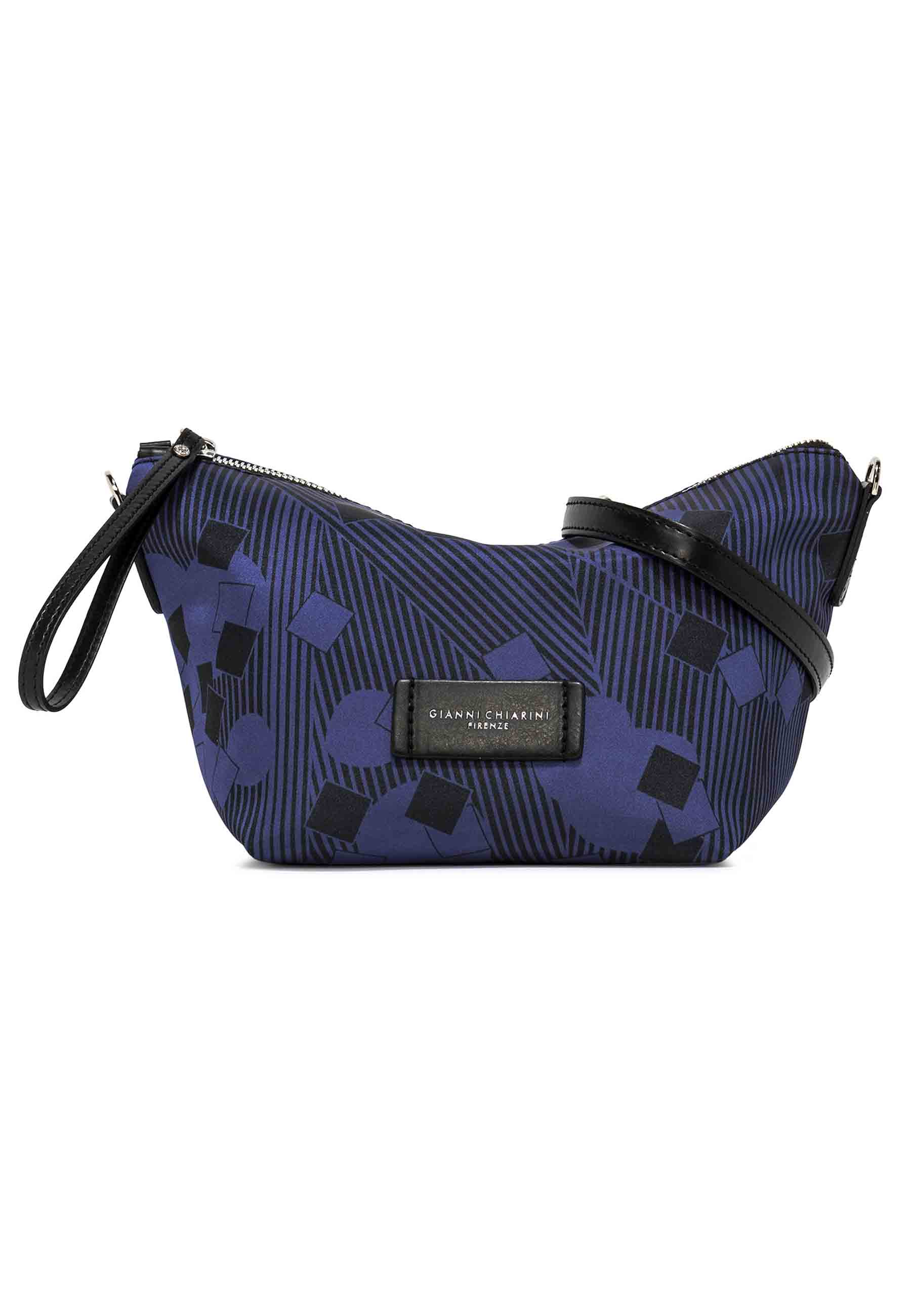 Spatarella Pochette donna in tessuto fantasia blu con manico e tracolla in pelle