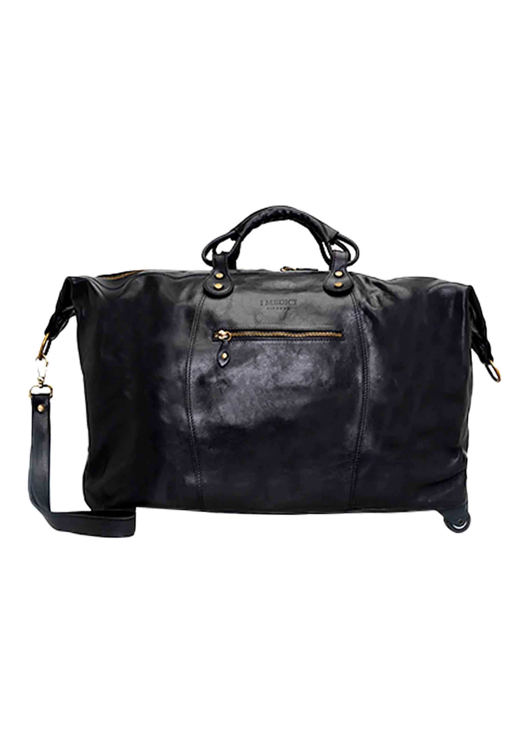 Men's black leather trolley bag with leather strap
