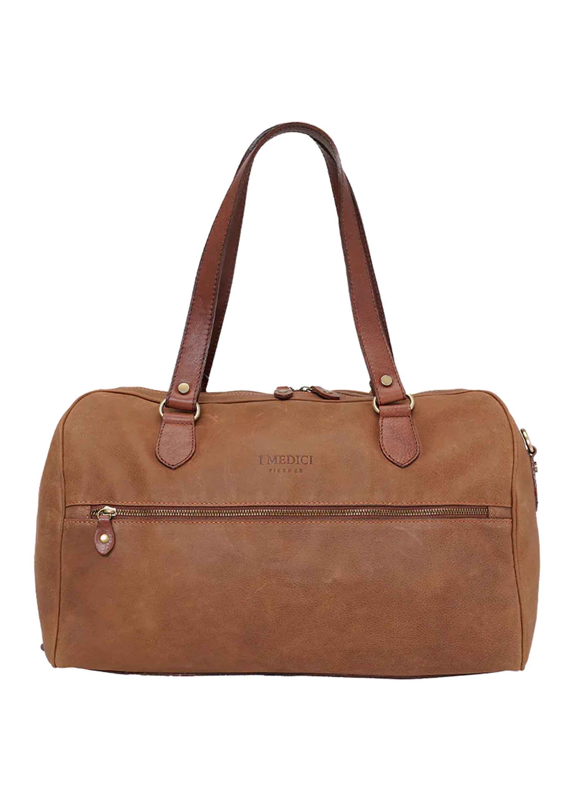 Men's bag in tan leather with long handles
