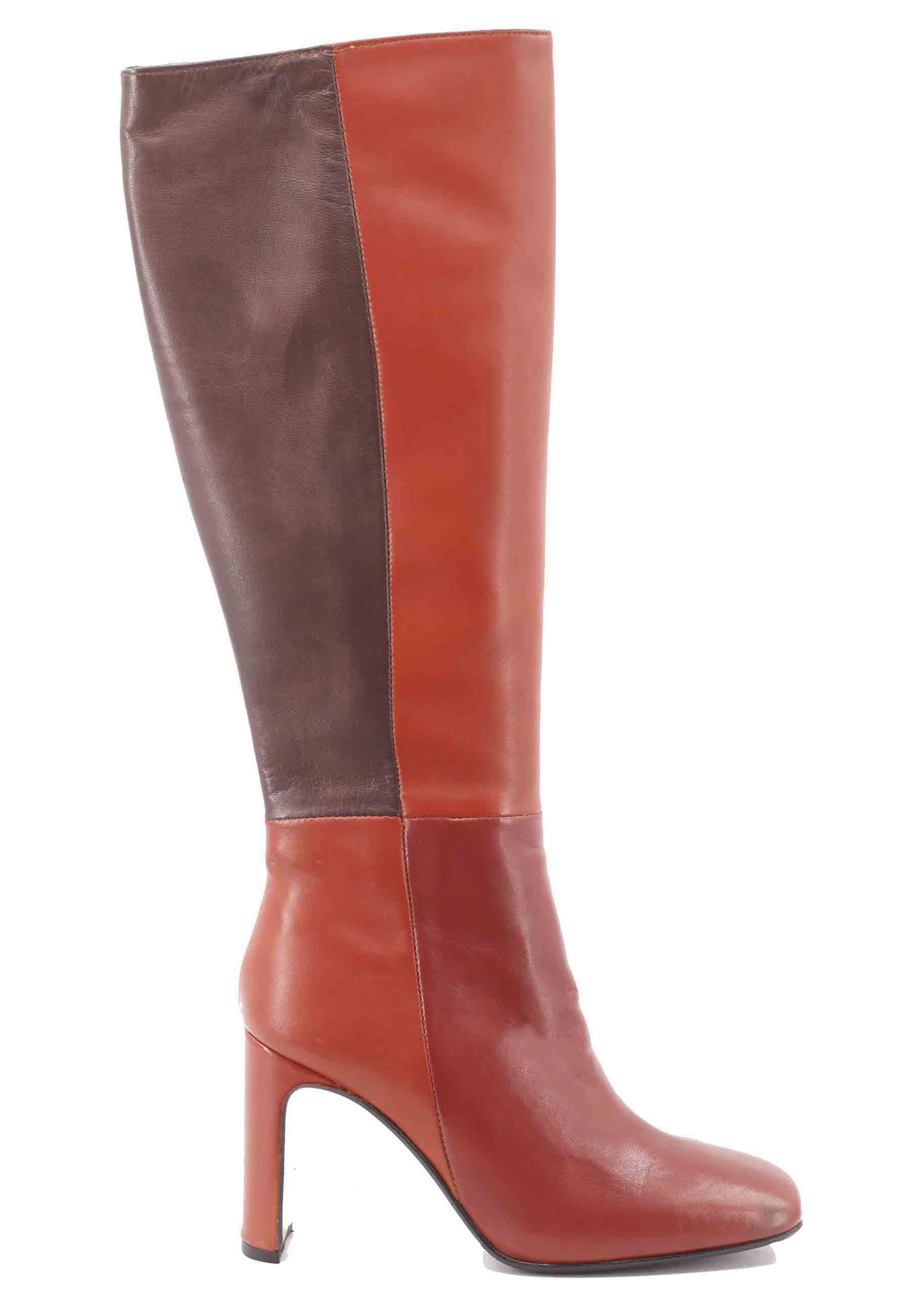 ST1300 patchwork boots in tan and brown leather with high heel