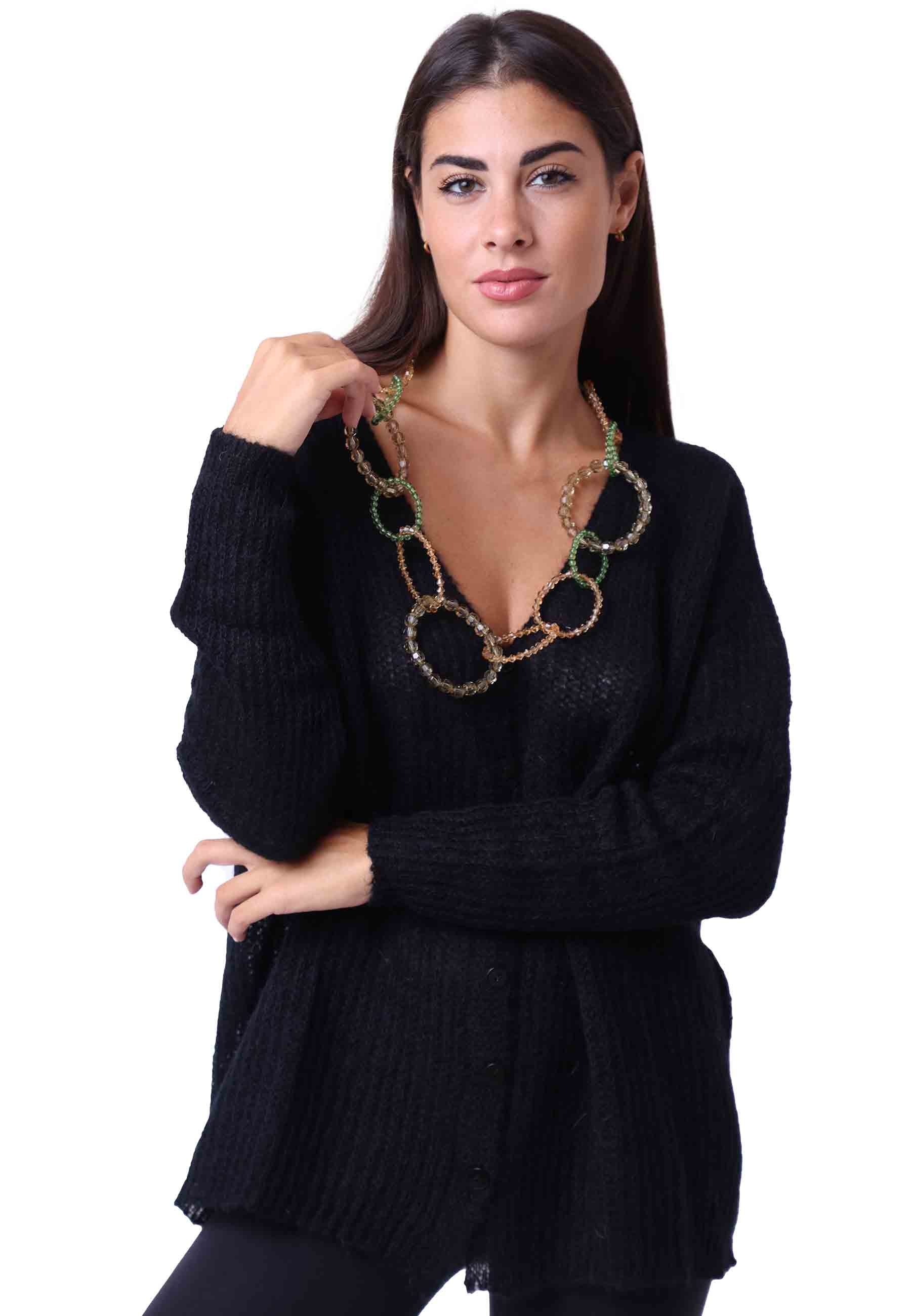 Cardigan nuage femme en laine mohair noir col V à manches longues