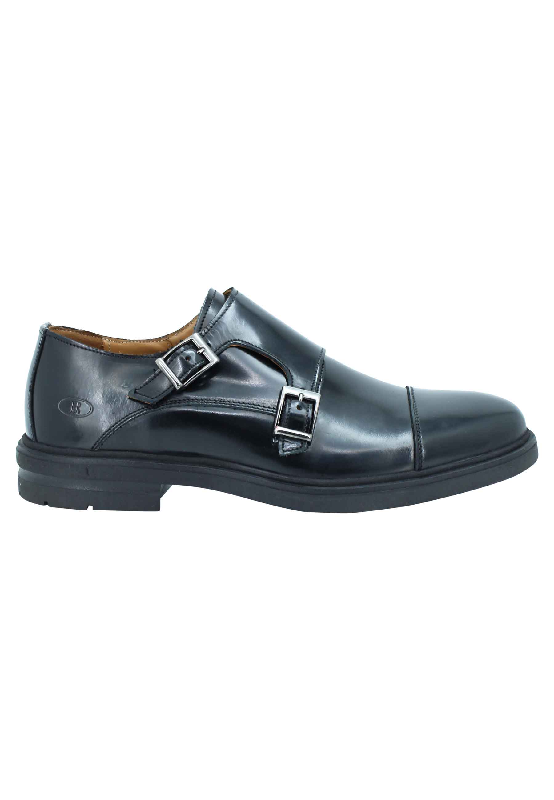 Men's diplomatic loafers in black shiny leather with rubber sole