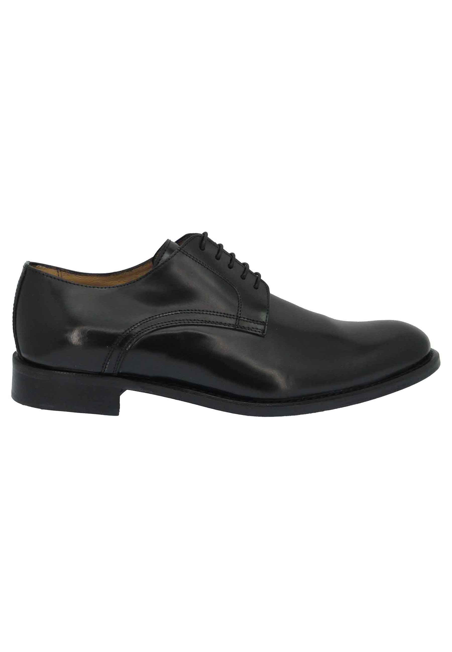Men's lace-up shoes in lucina black leather with leather sole and heel