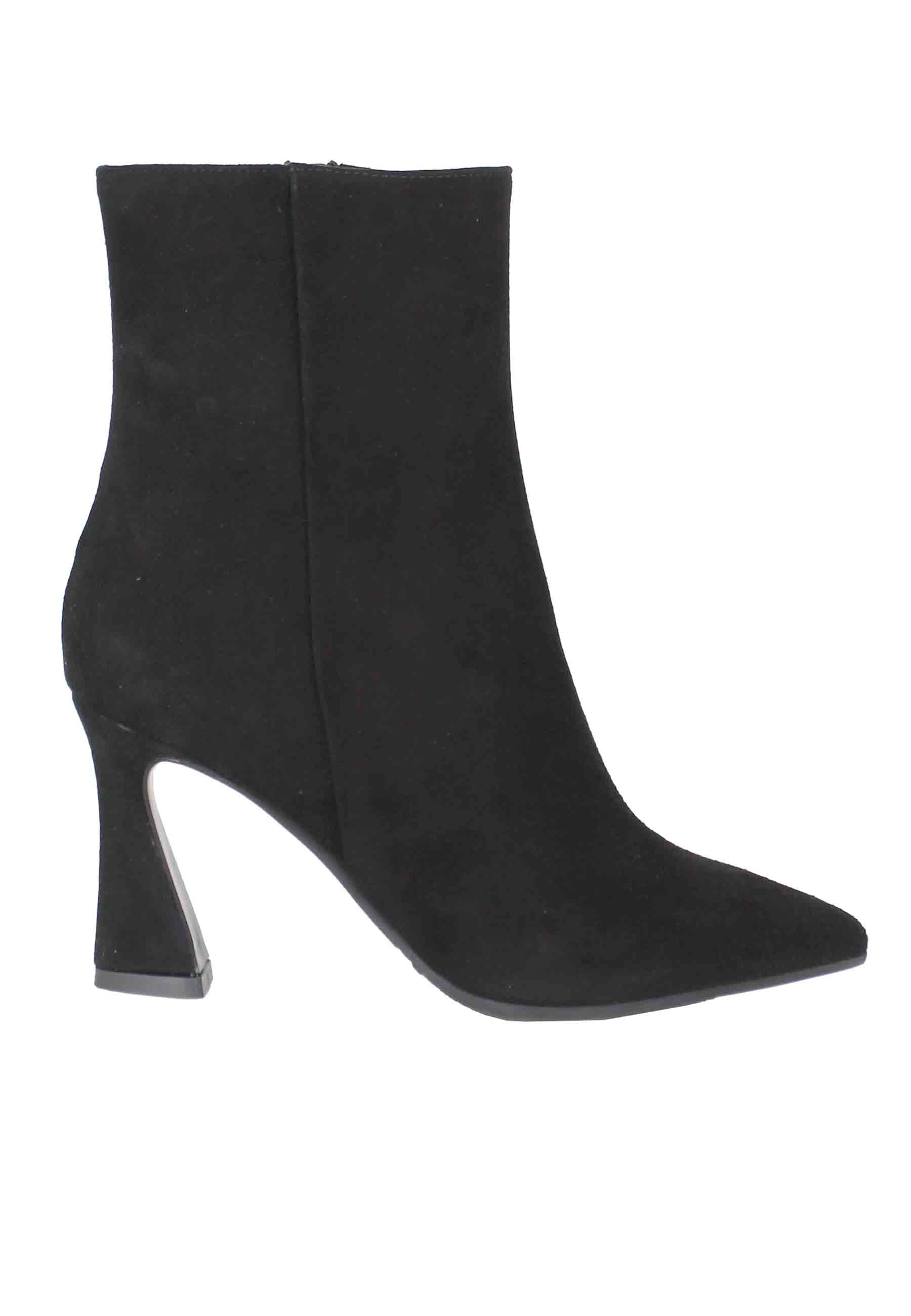 Women's black suede high heel pointed toe ankle boots
