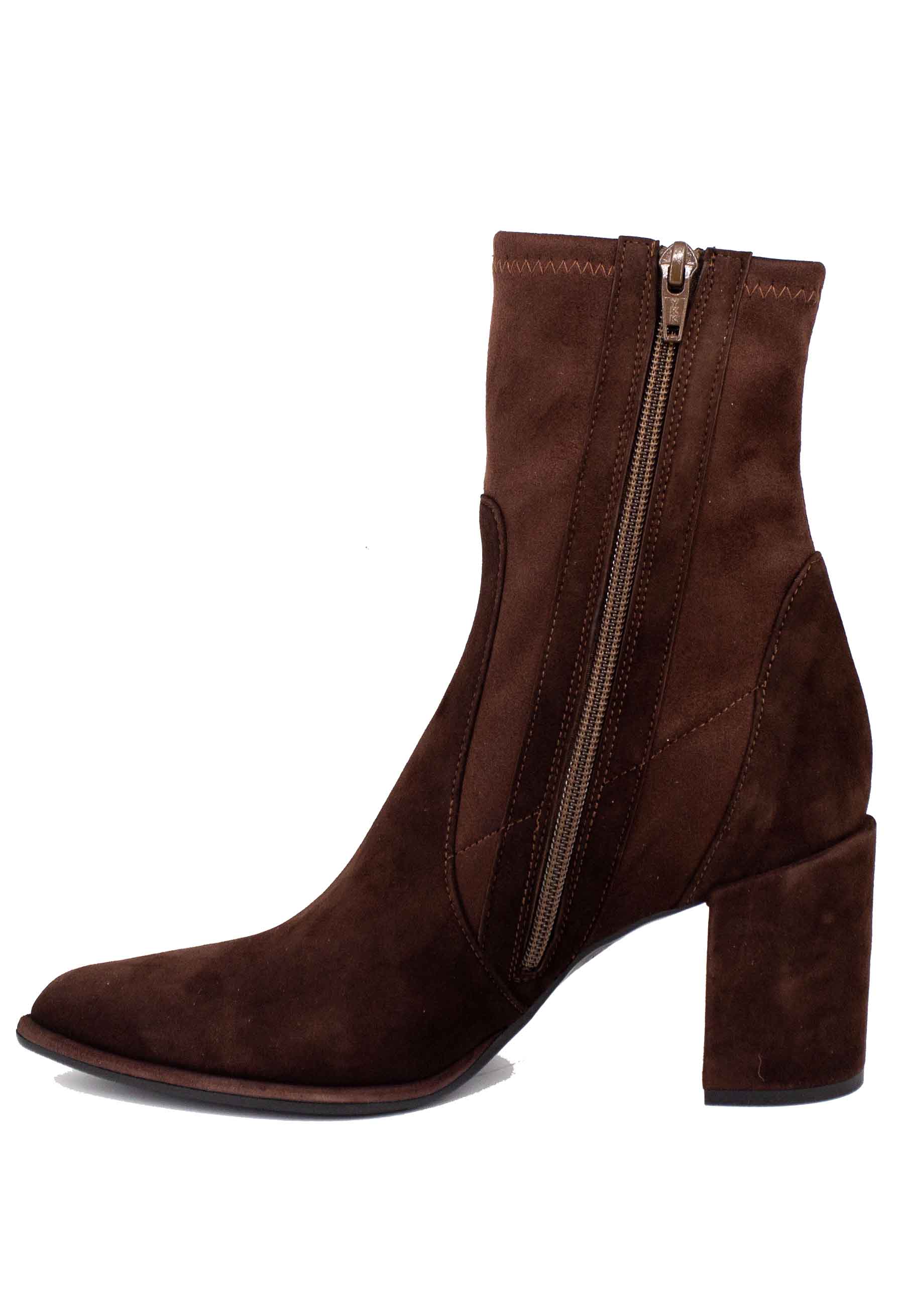 Women's brown suede pointed toe high heel ankle boots