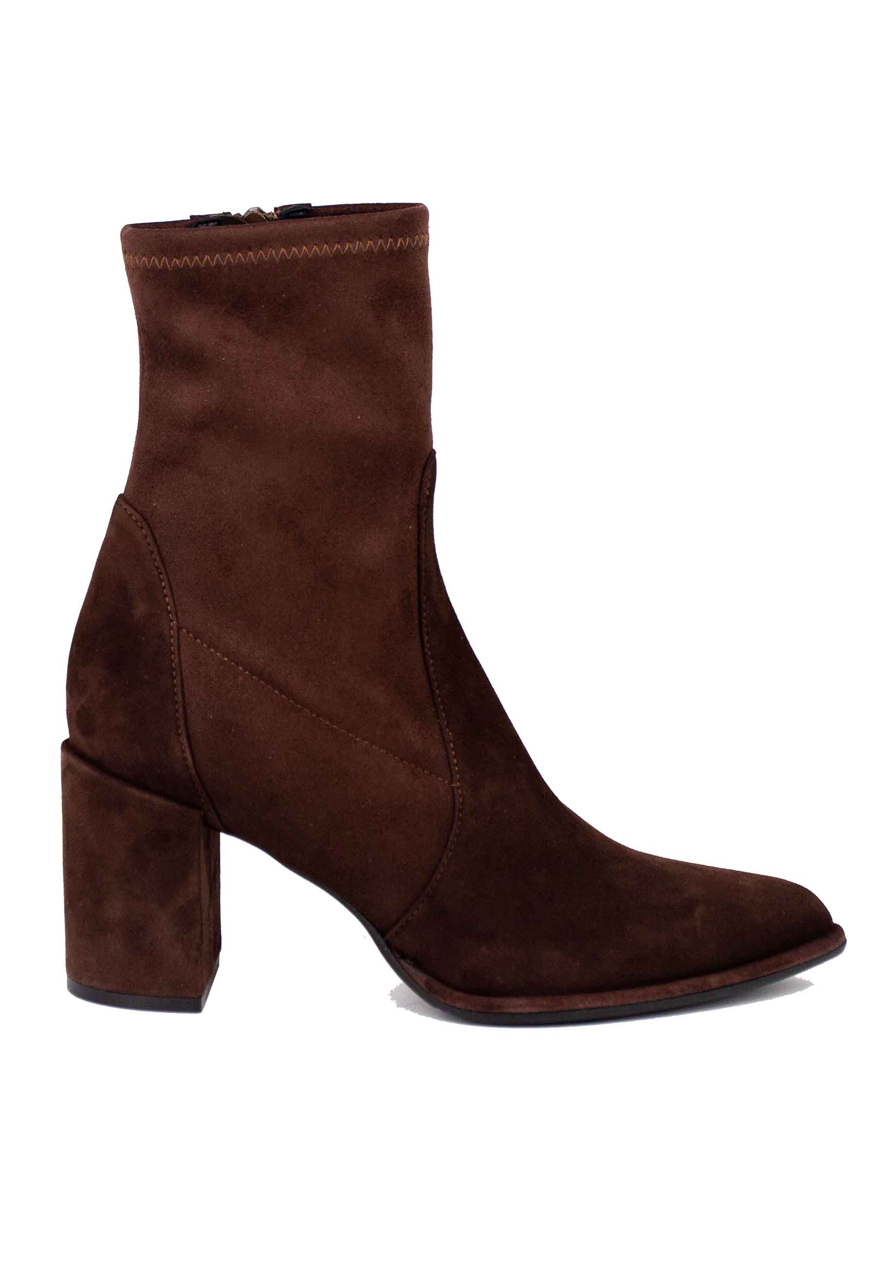 Women's brown suede pointed toe high heel ankle boots
