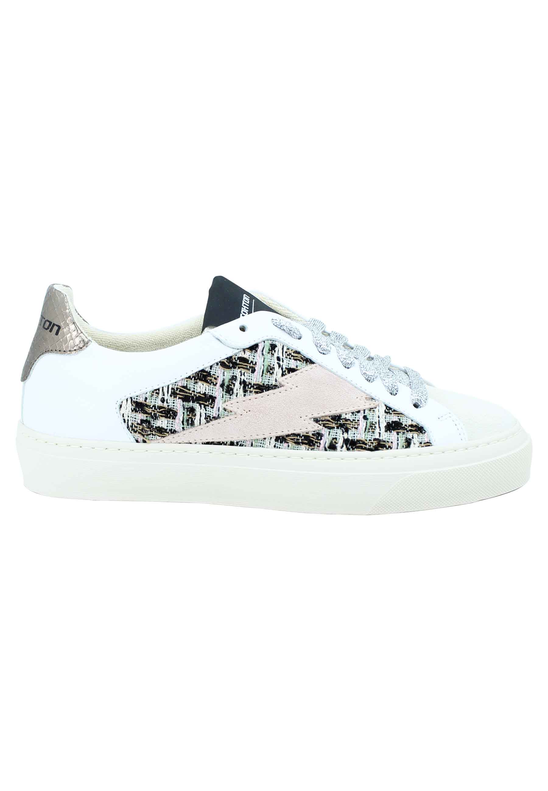 Spatarella Sneakers donna in pelle bianca e tessuto con fondo in gomma bianco