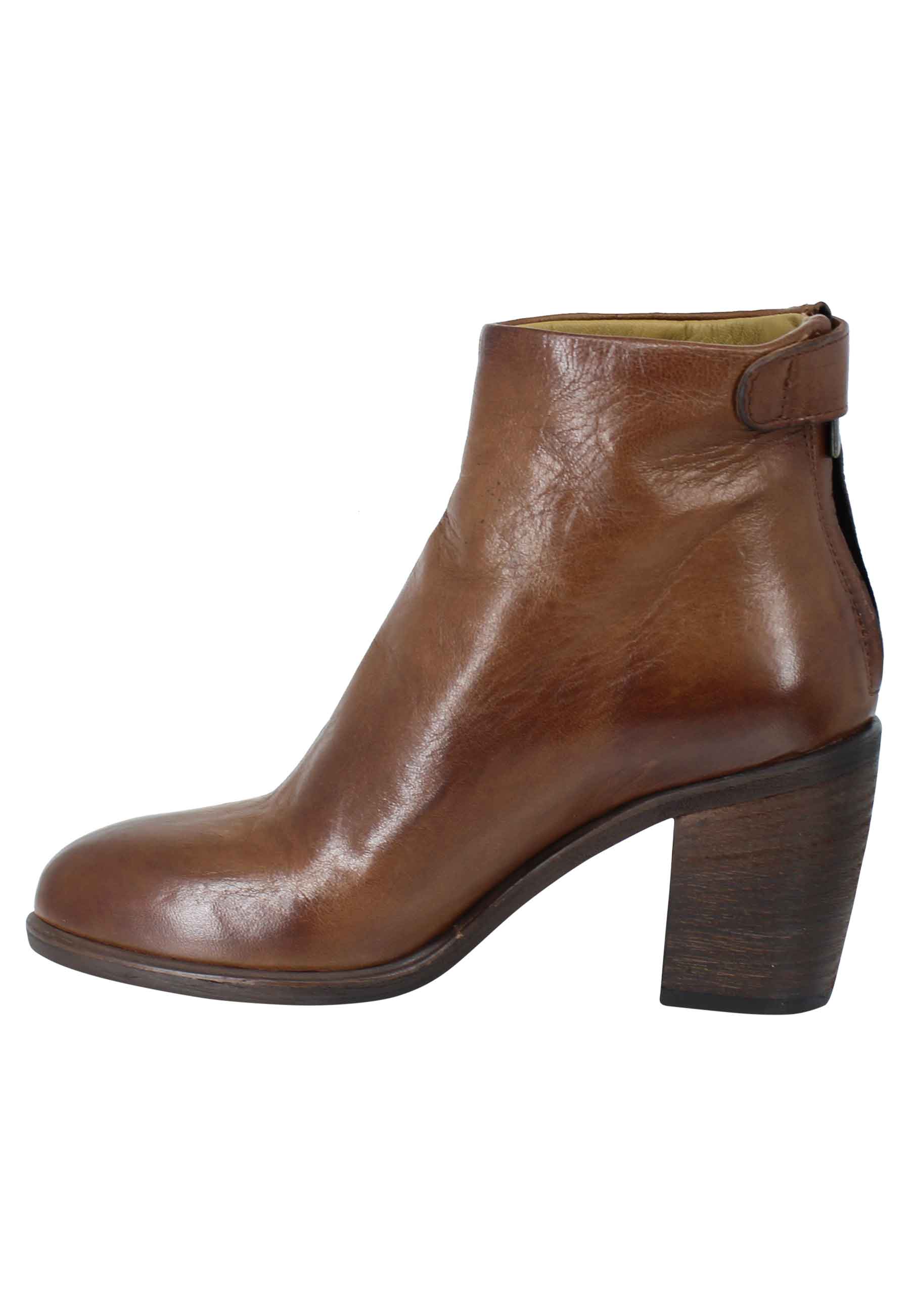 Women's high heel leather ankle boots with back zip