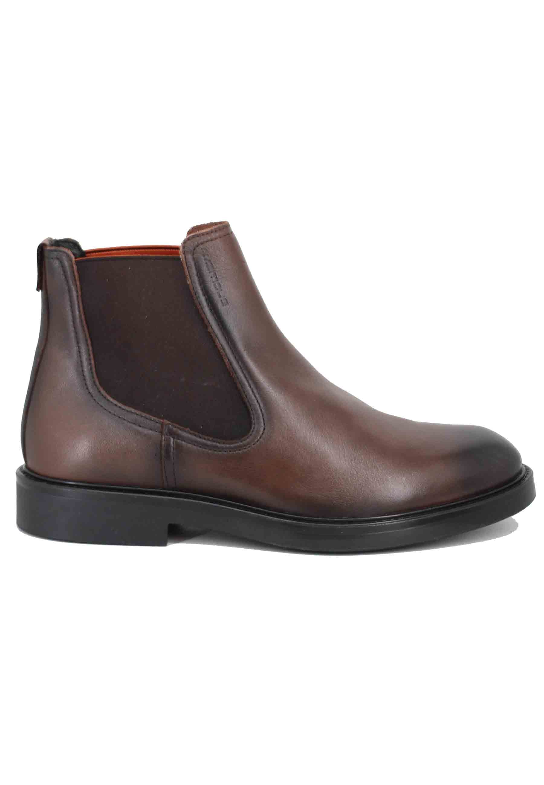 Brown leather men's ankle boots
