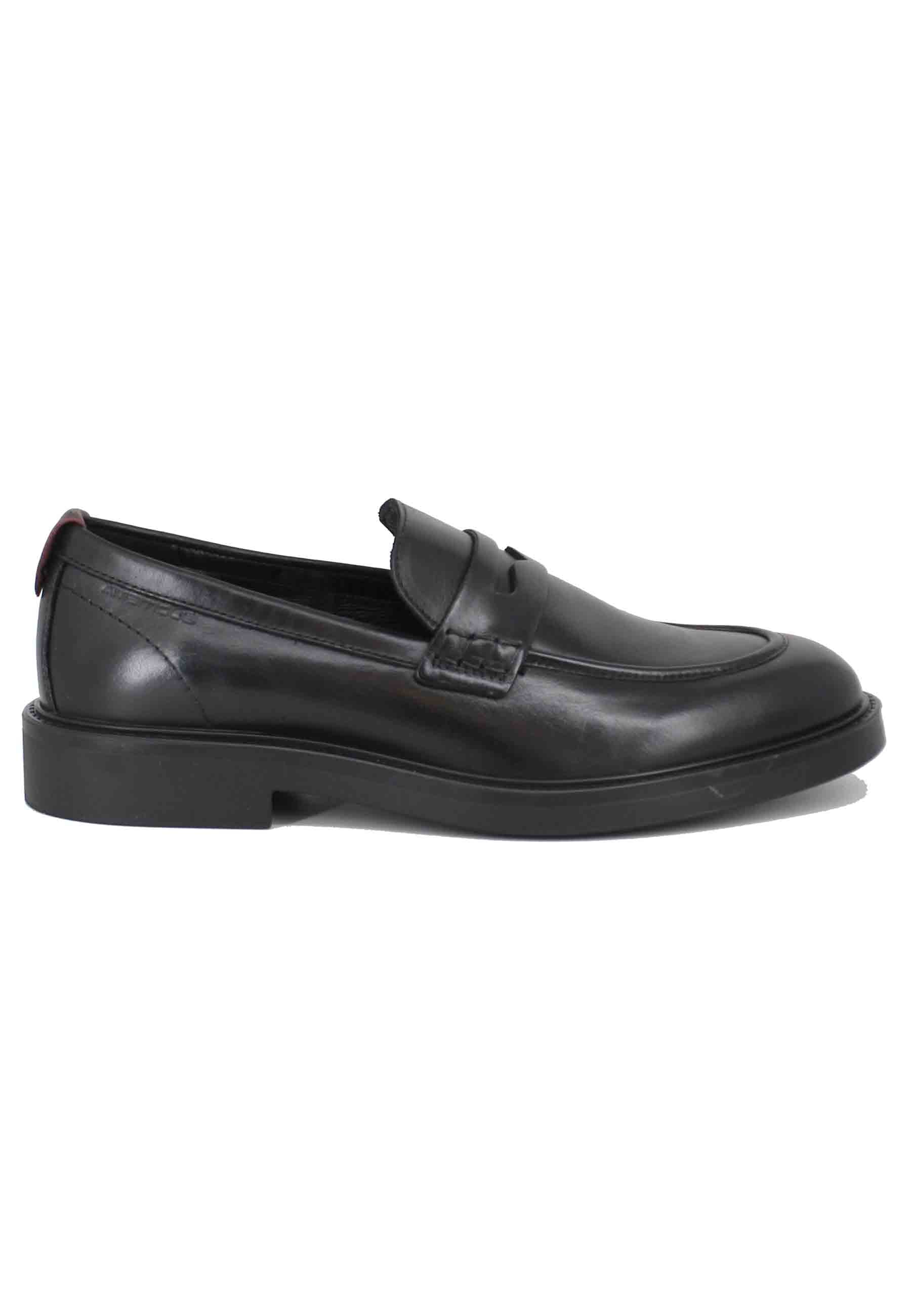 Men's black leather loafers with rubber sole