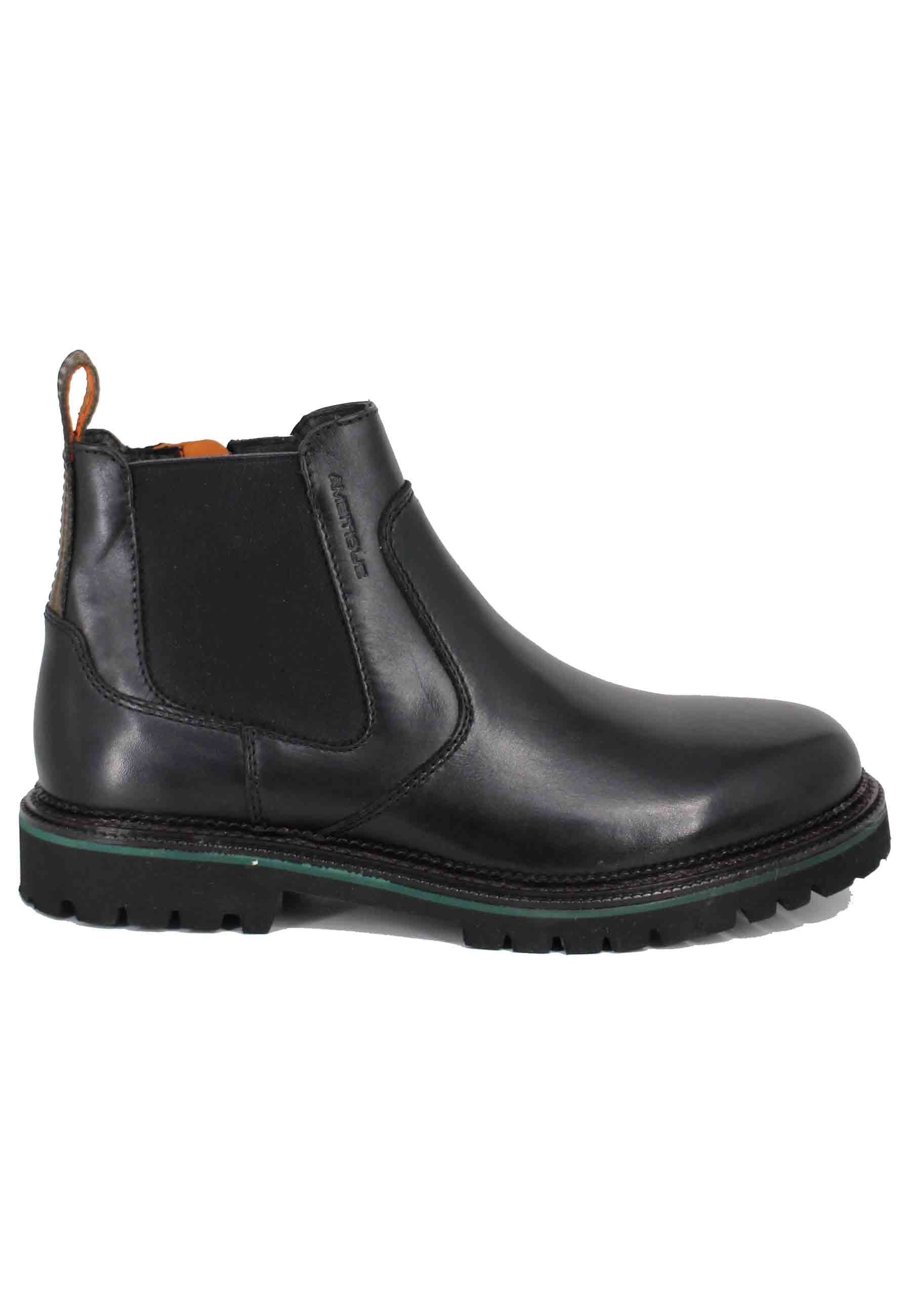 Men's black leather ankle boots with lug sole