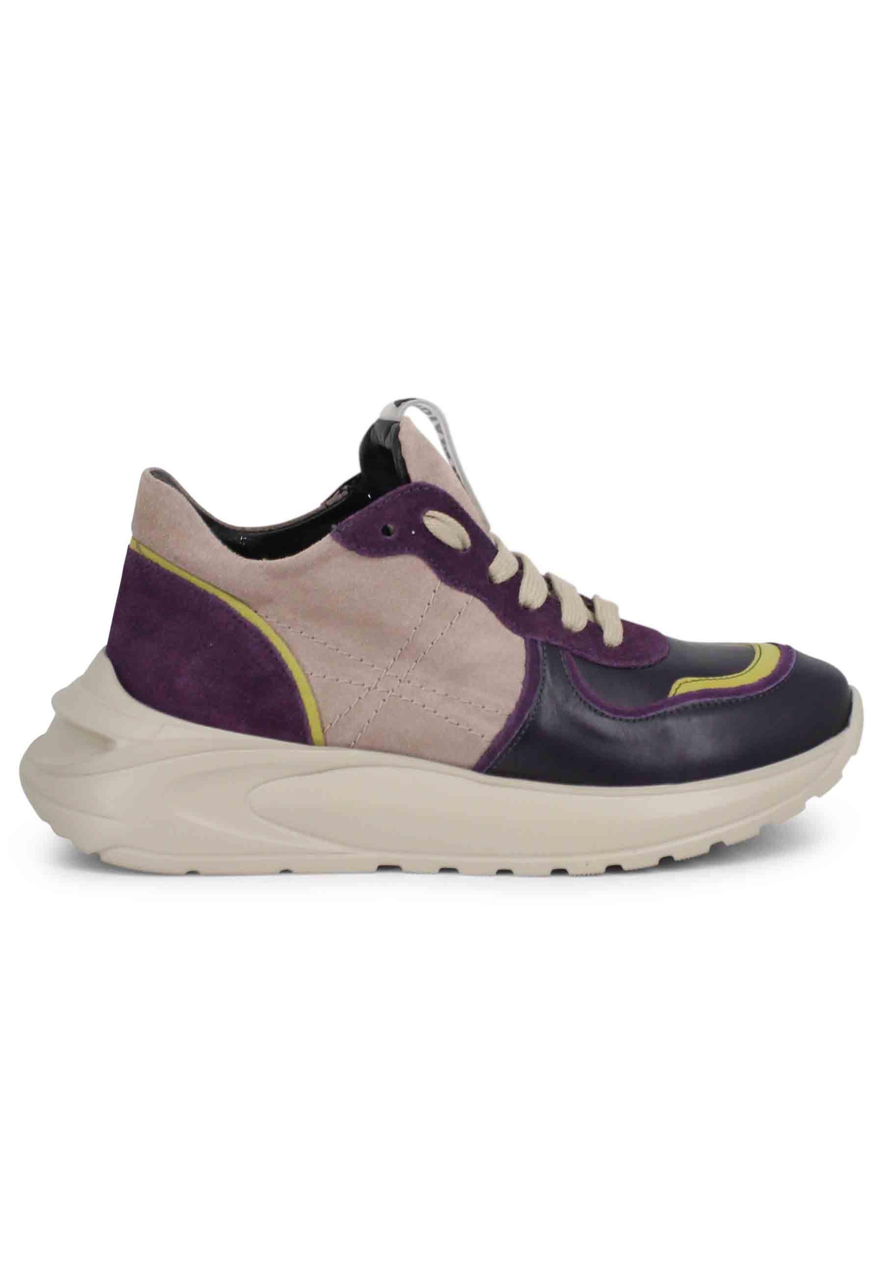 Spatarella Sneakers donna in pelle viola con suola in gomma