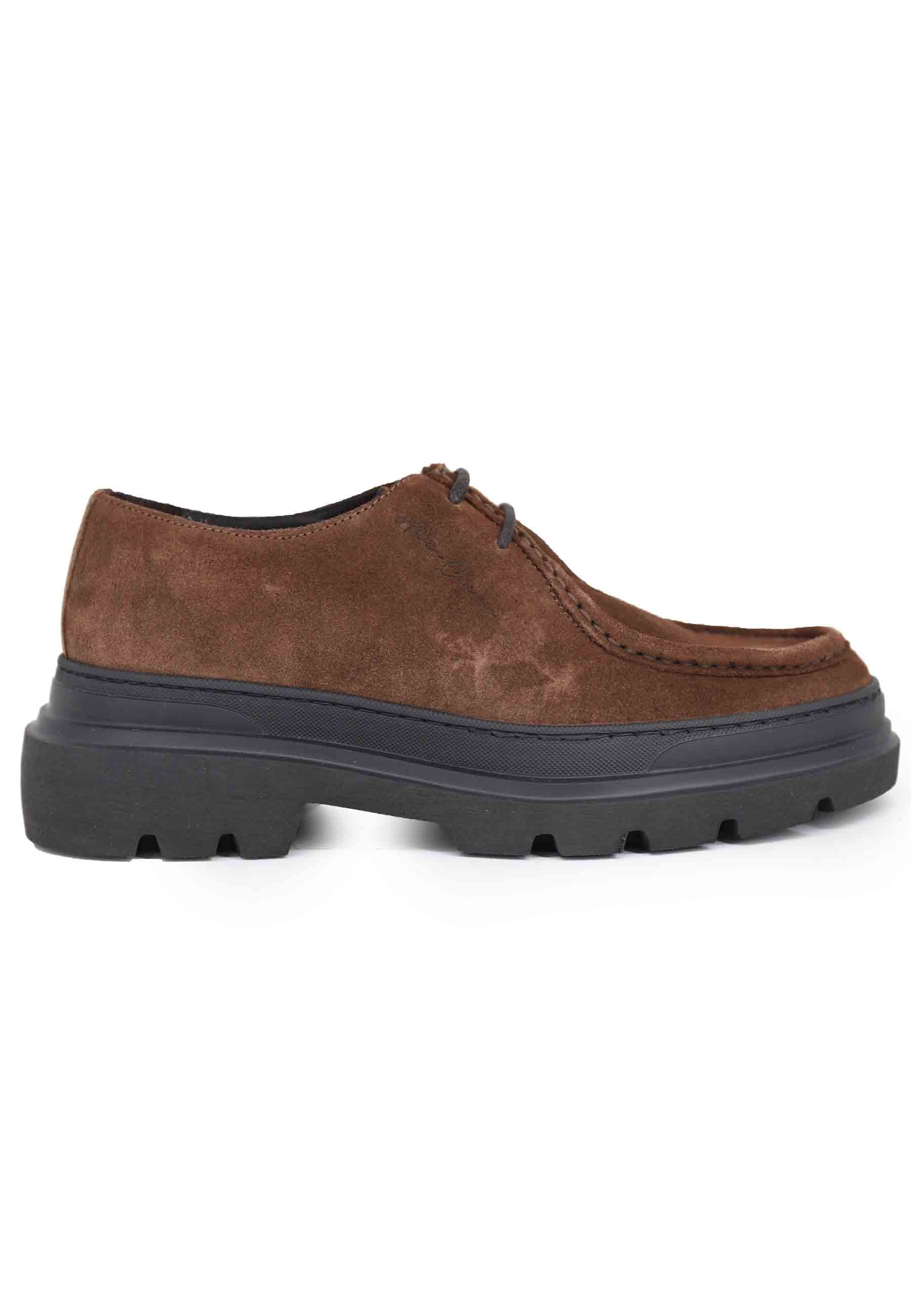 Men's lace-ups in brown suede with stitched tray and lug sole