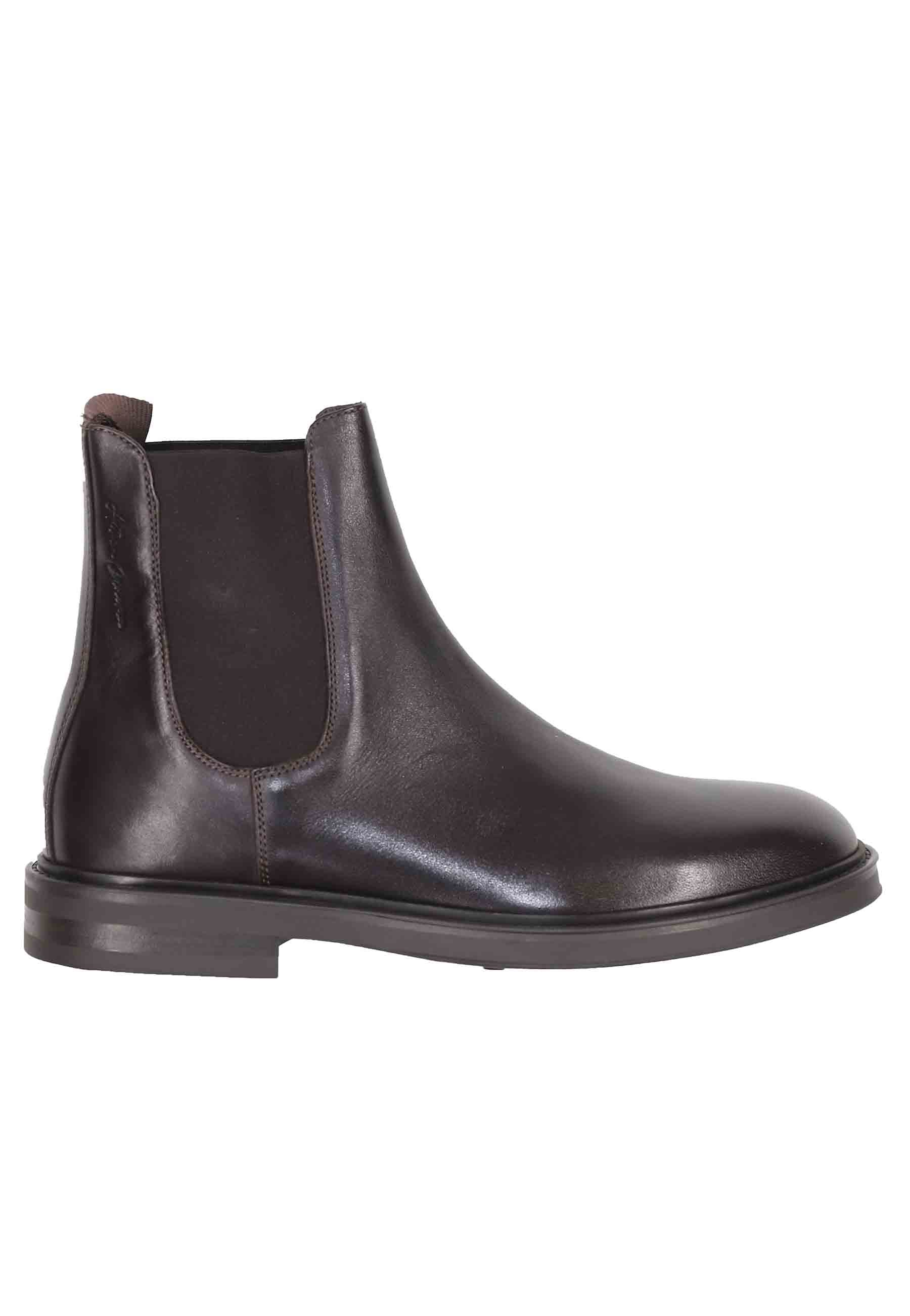 Men's Chelsea boots in dark brown leather with rubber sole