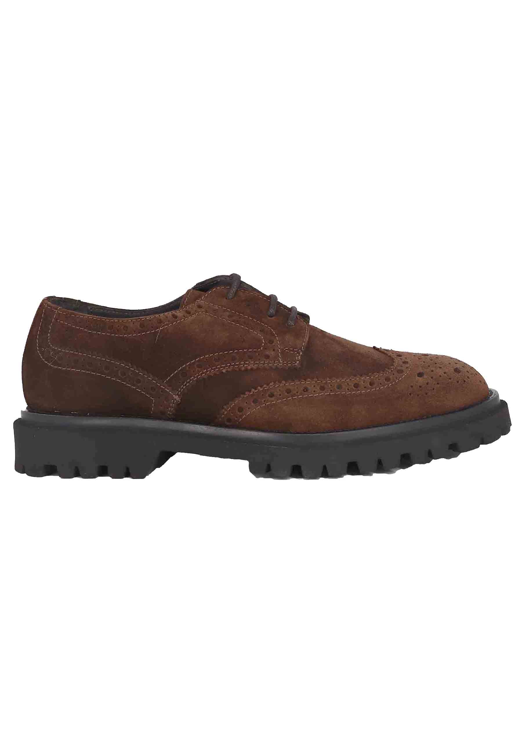 Men's lace-ups in dark brown suede with lug sole and stitching