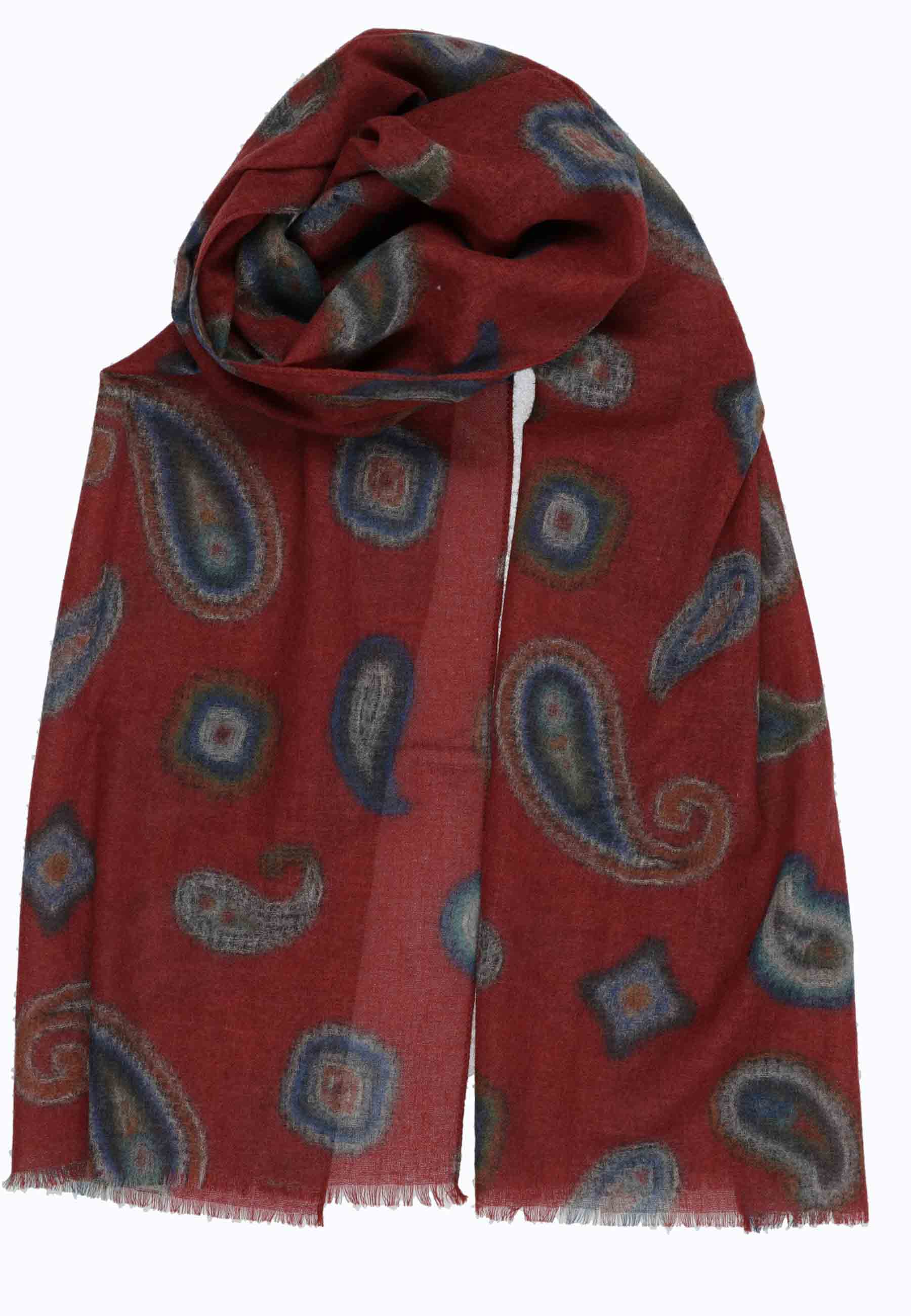 Burgundy wool scarves with cashmere pattern
