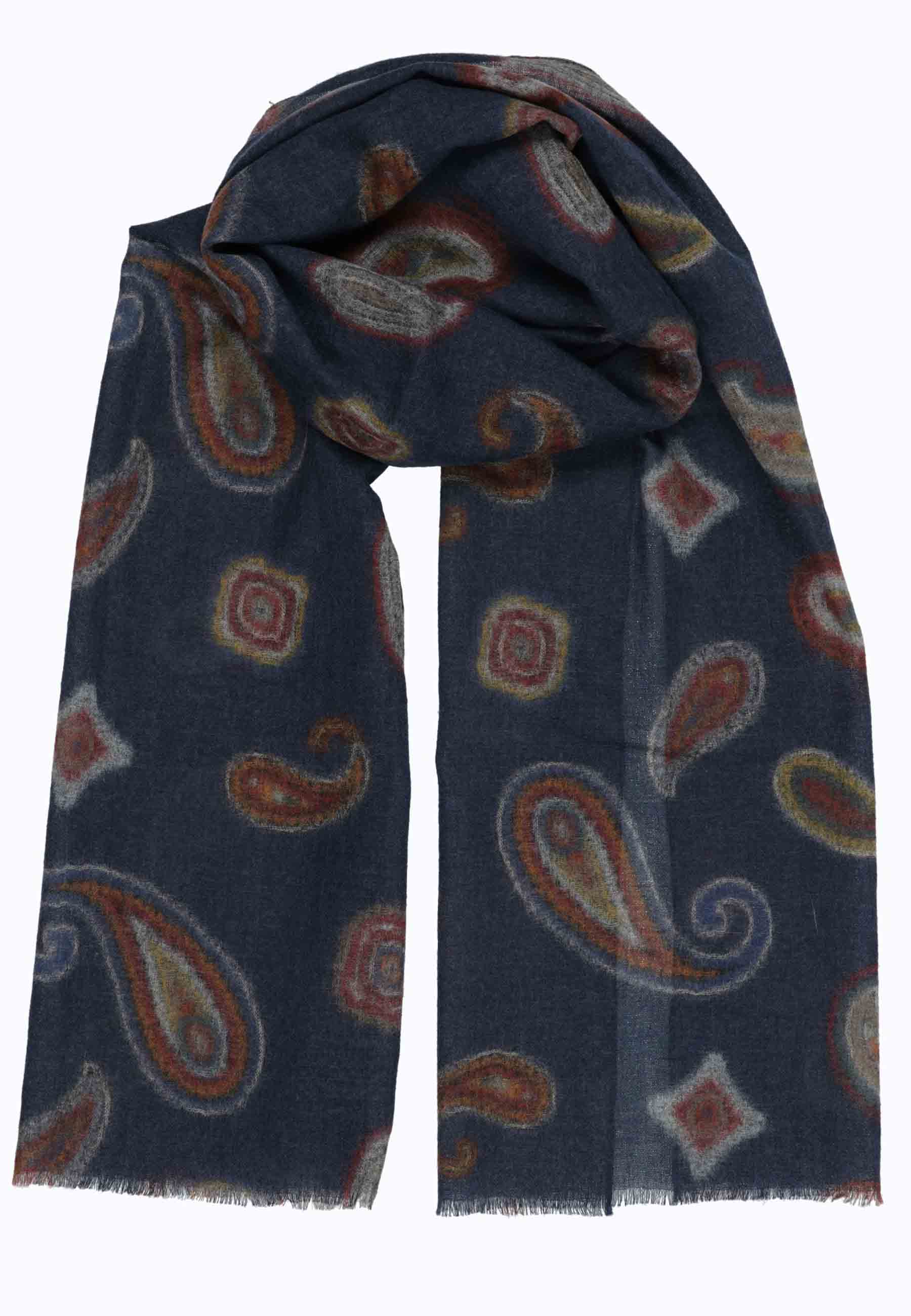 Scarves in blue wool with cashmere pattern