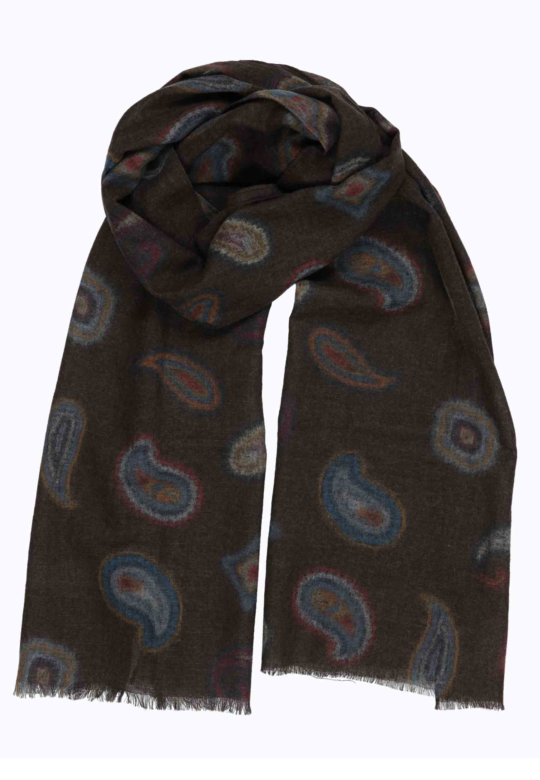 Cashmere patterned dark brown wool scarves