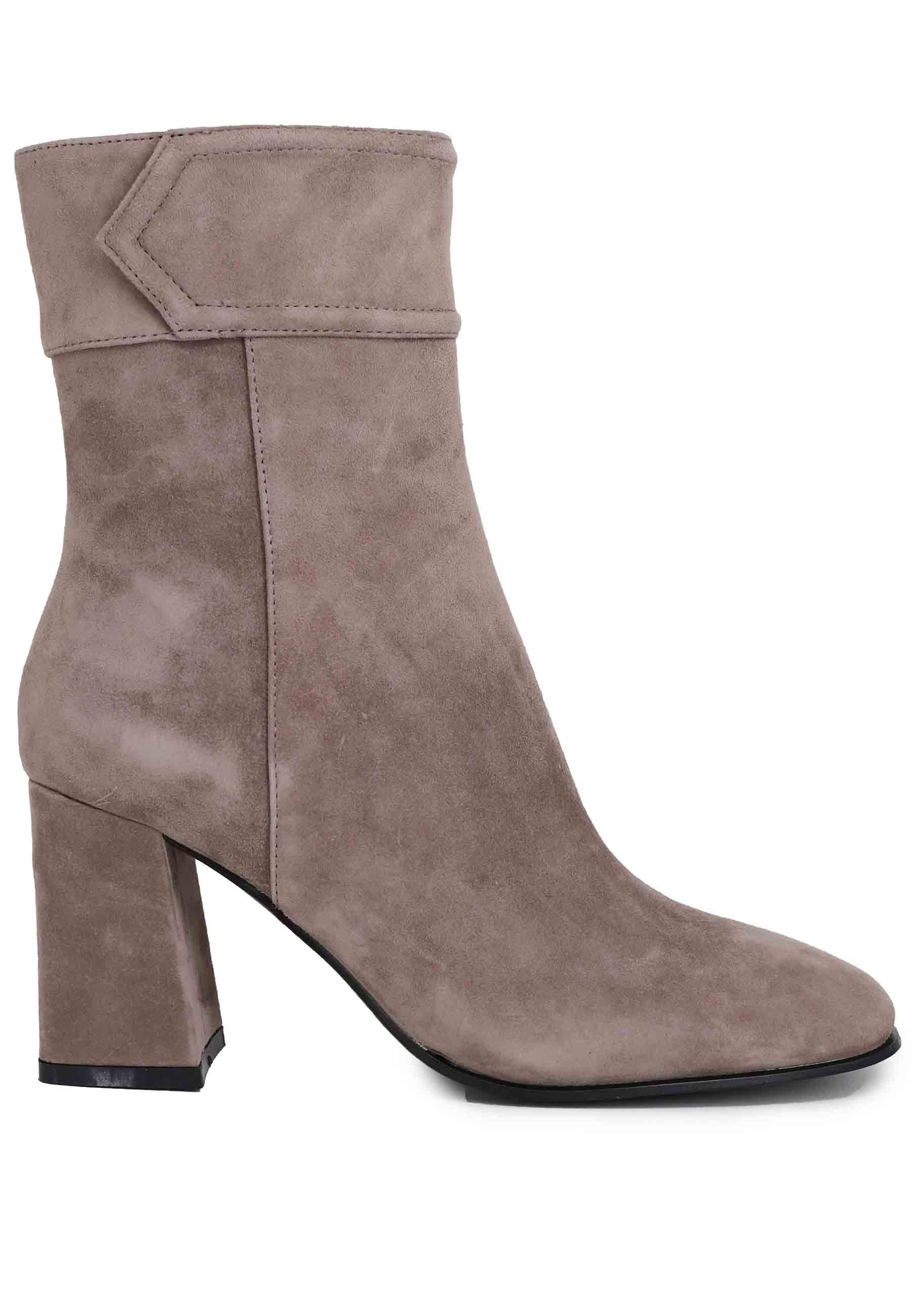 Chisinau women's ankle boots in gray suede with high heel and square toe