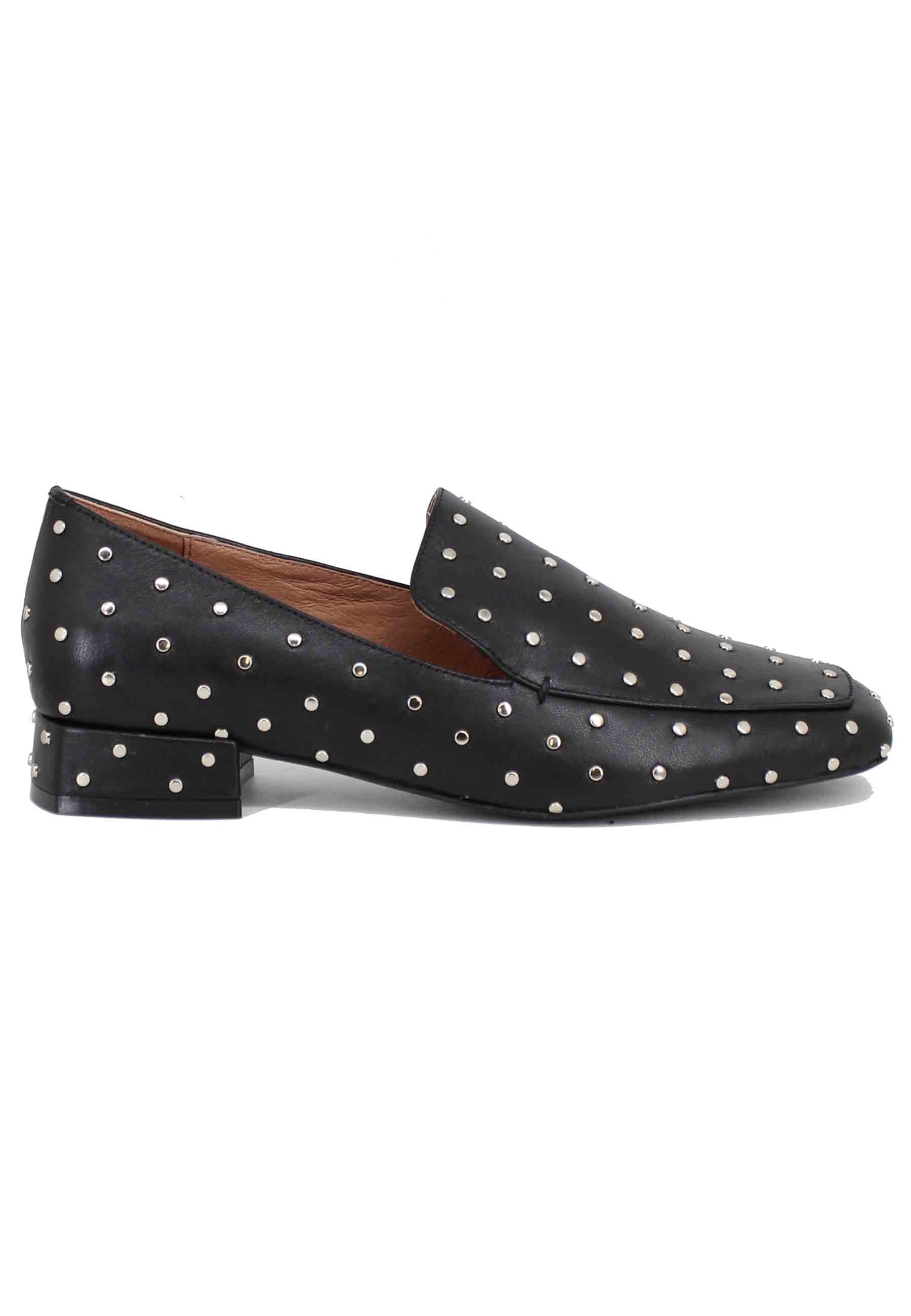 Women's black leather loafers with silver studs Lillian
