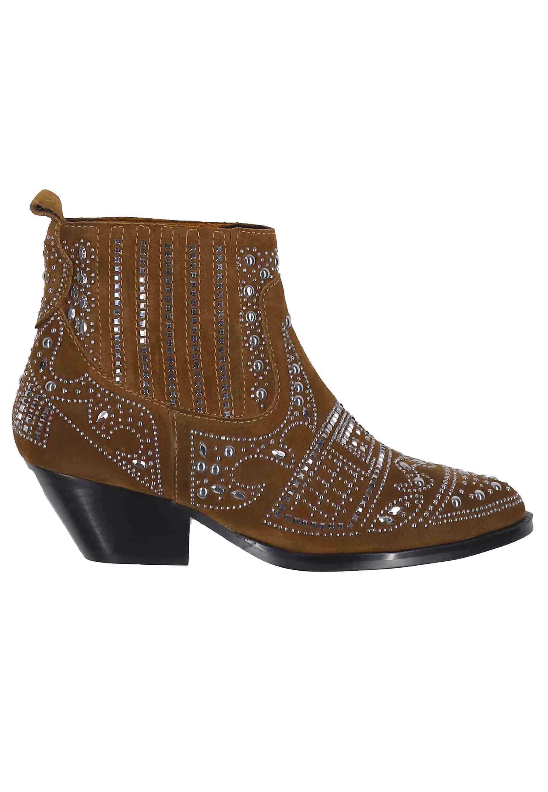 Women's Texan ankle boots in leather suede with studs and low Soho heels