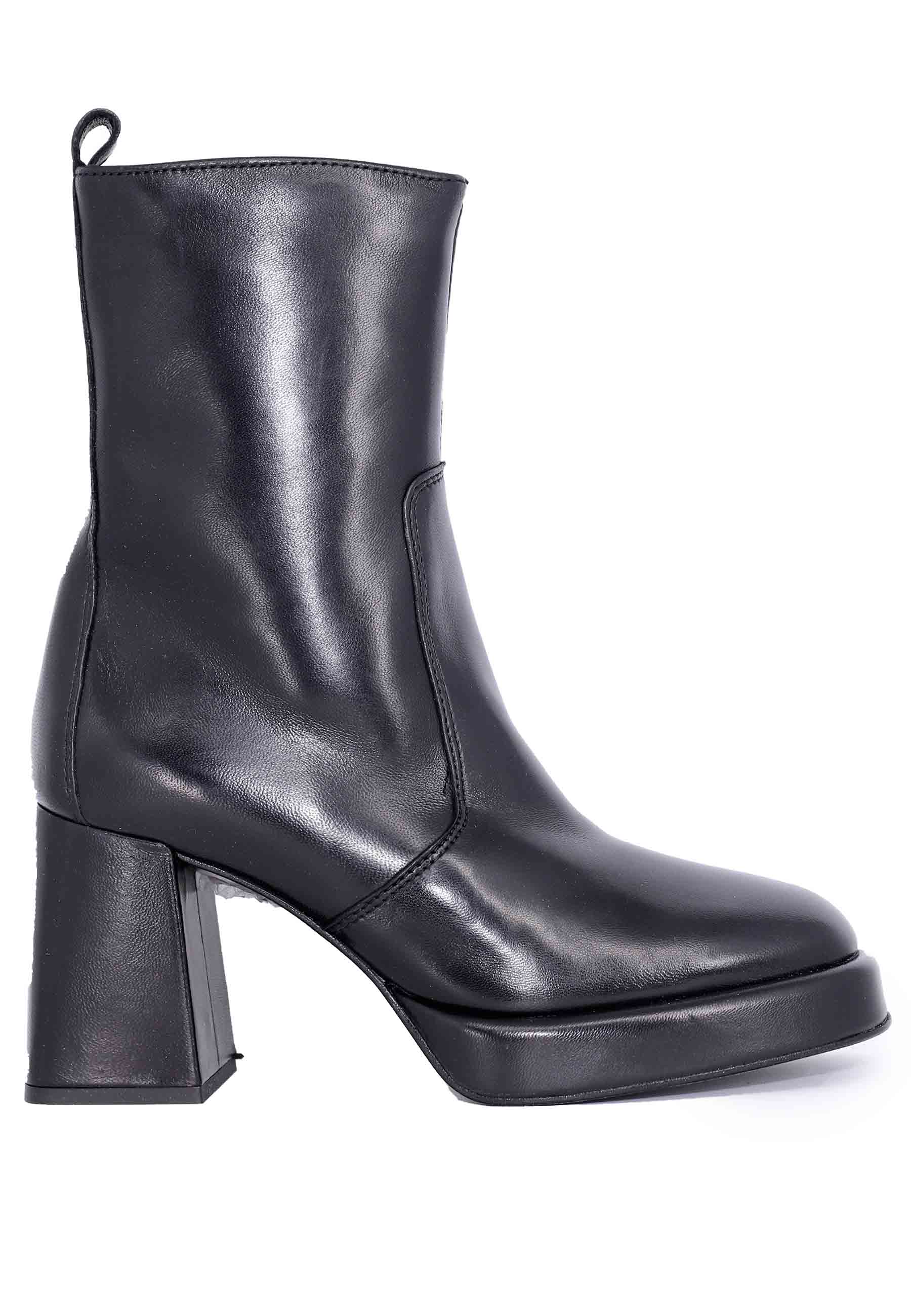 Bottines femme en cuir noir à talon haut et plateforme