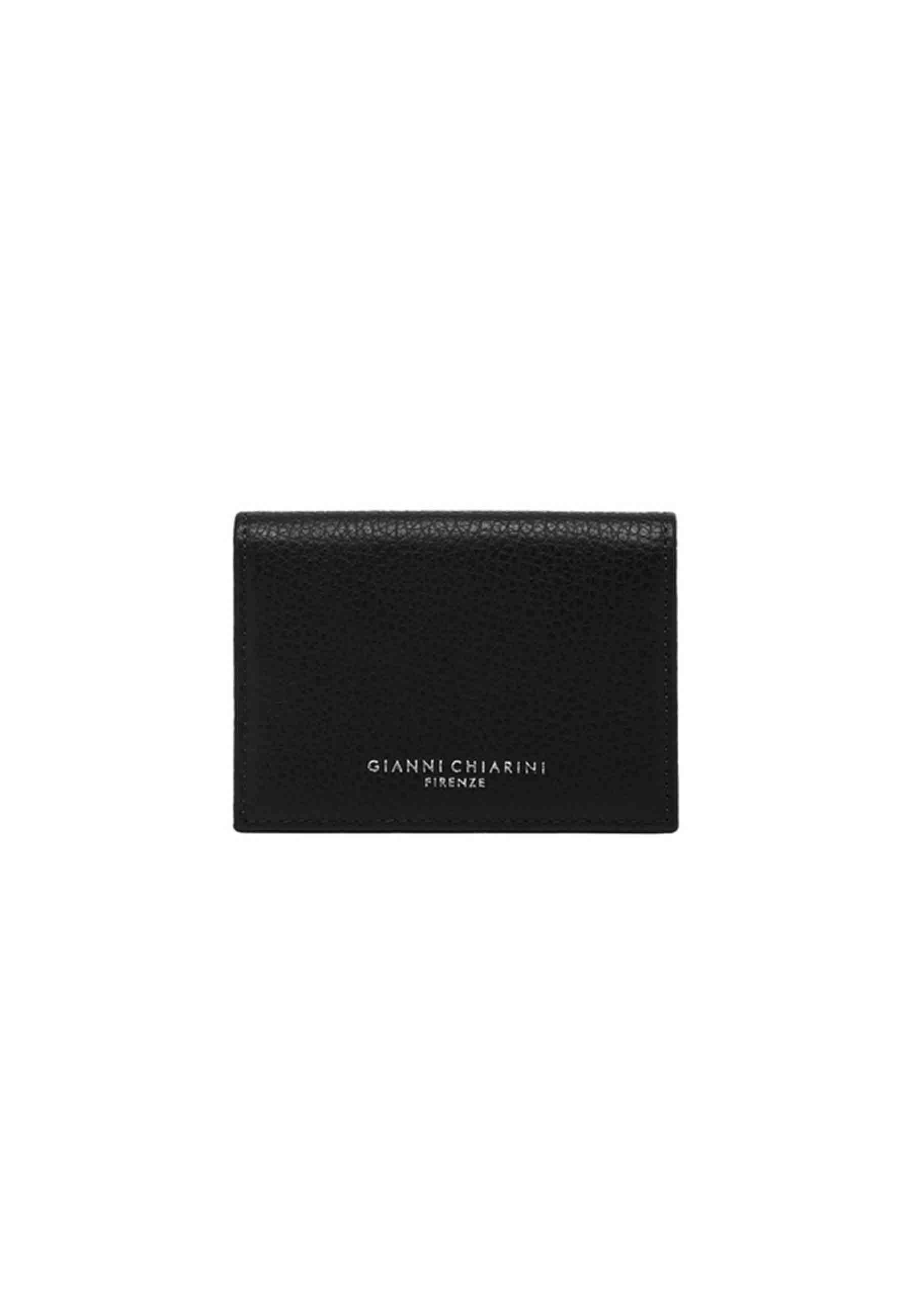 Women's card holder in black grained leather with button closure