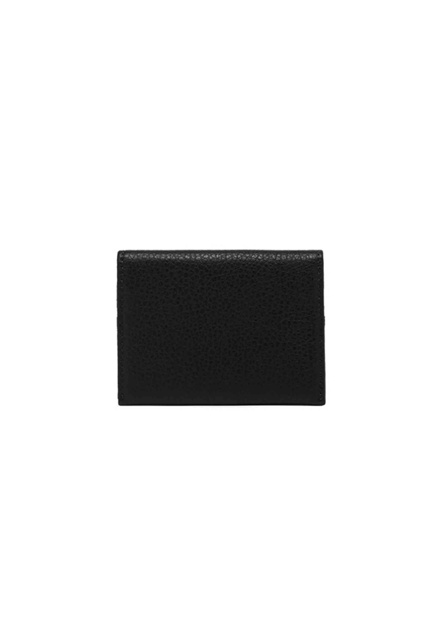 Women's card holder in black grained leather with button closure