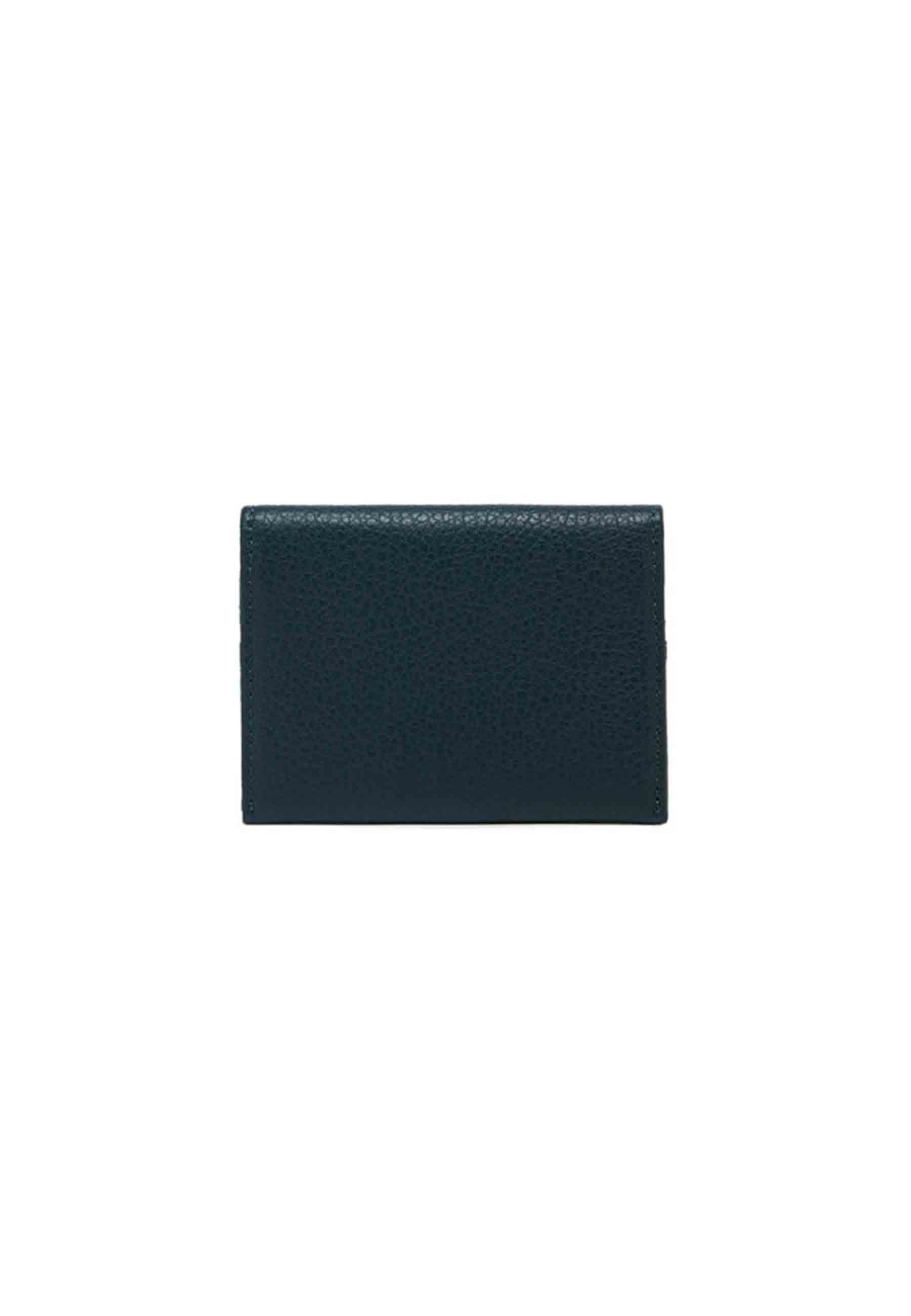 Women's card holder in green grained leather with button closure