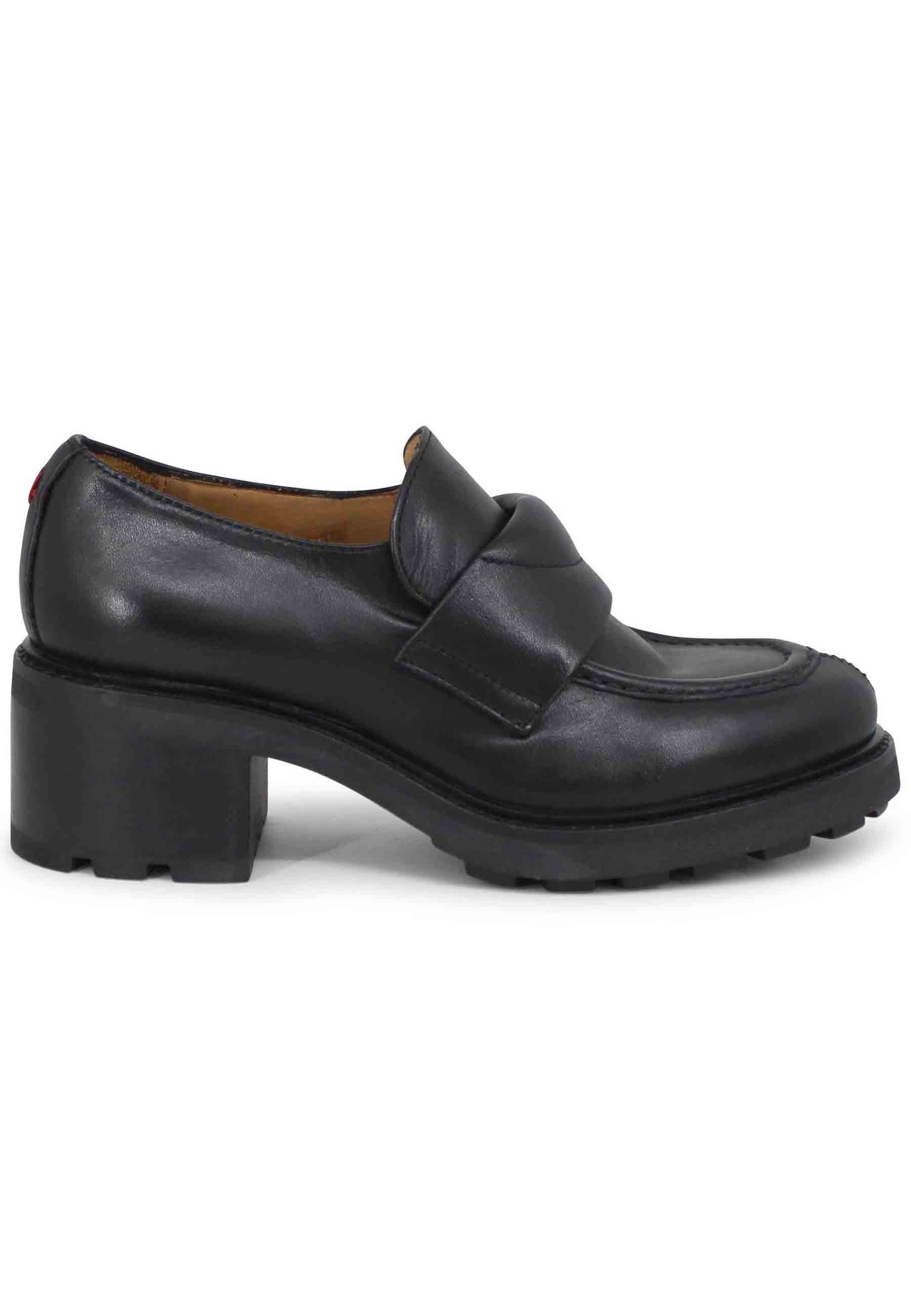 Women's black leather loafers with lug sole